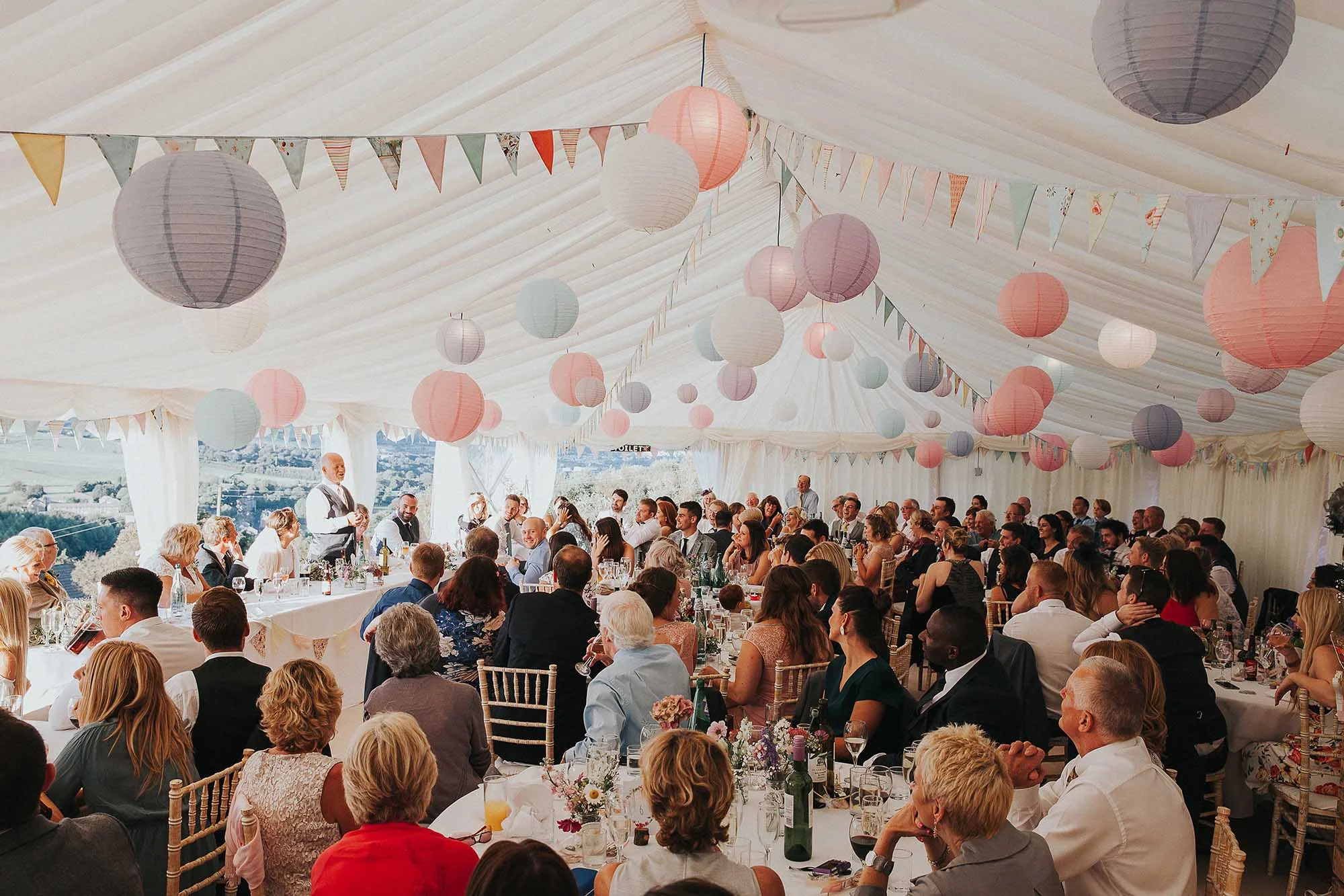 Marquee wedding with paper lanterns