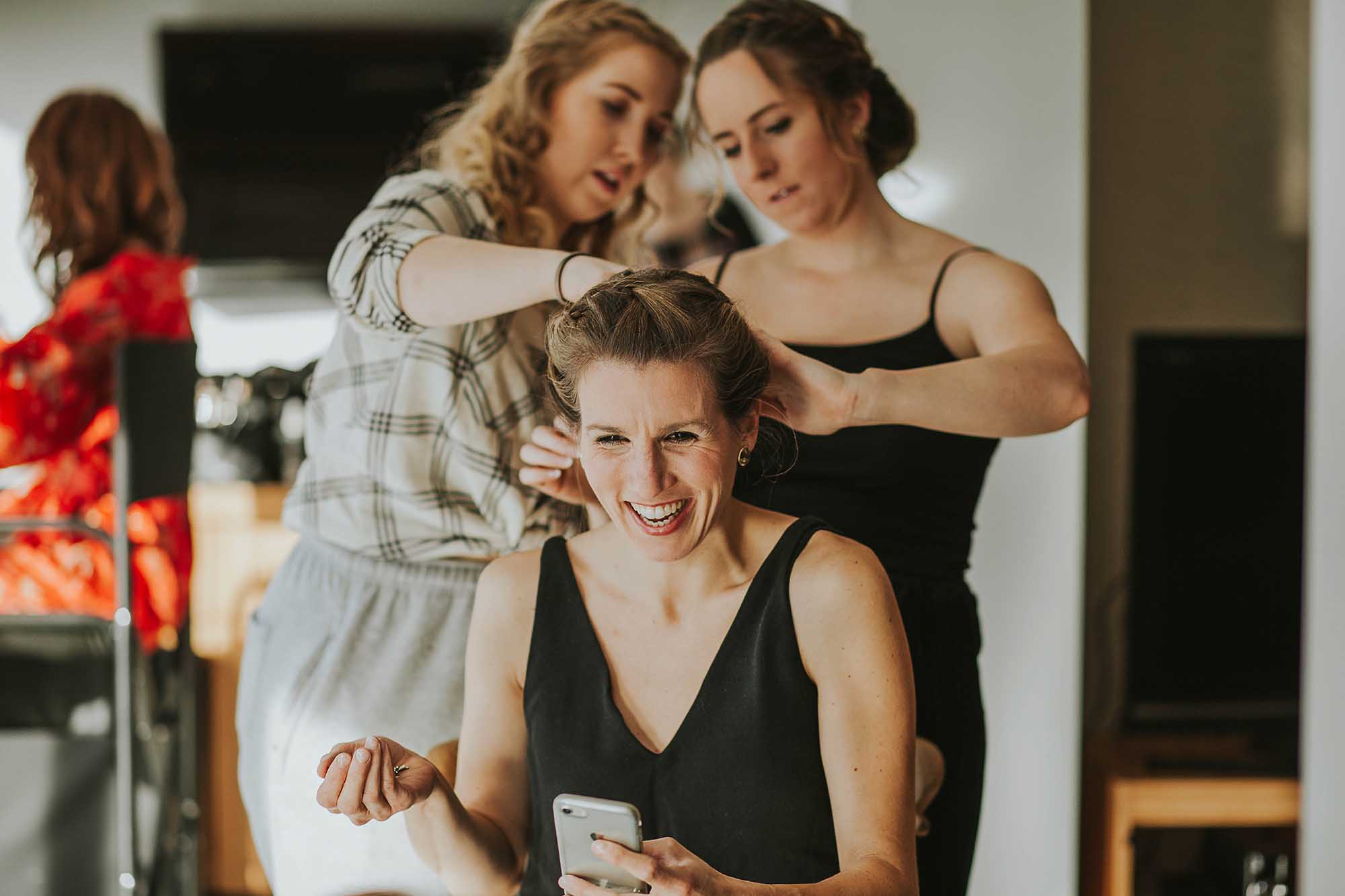 bridesmaids laughing at wedding in Sheffield