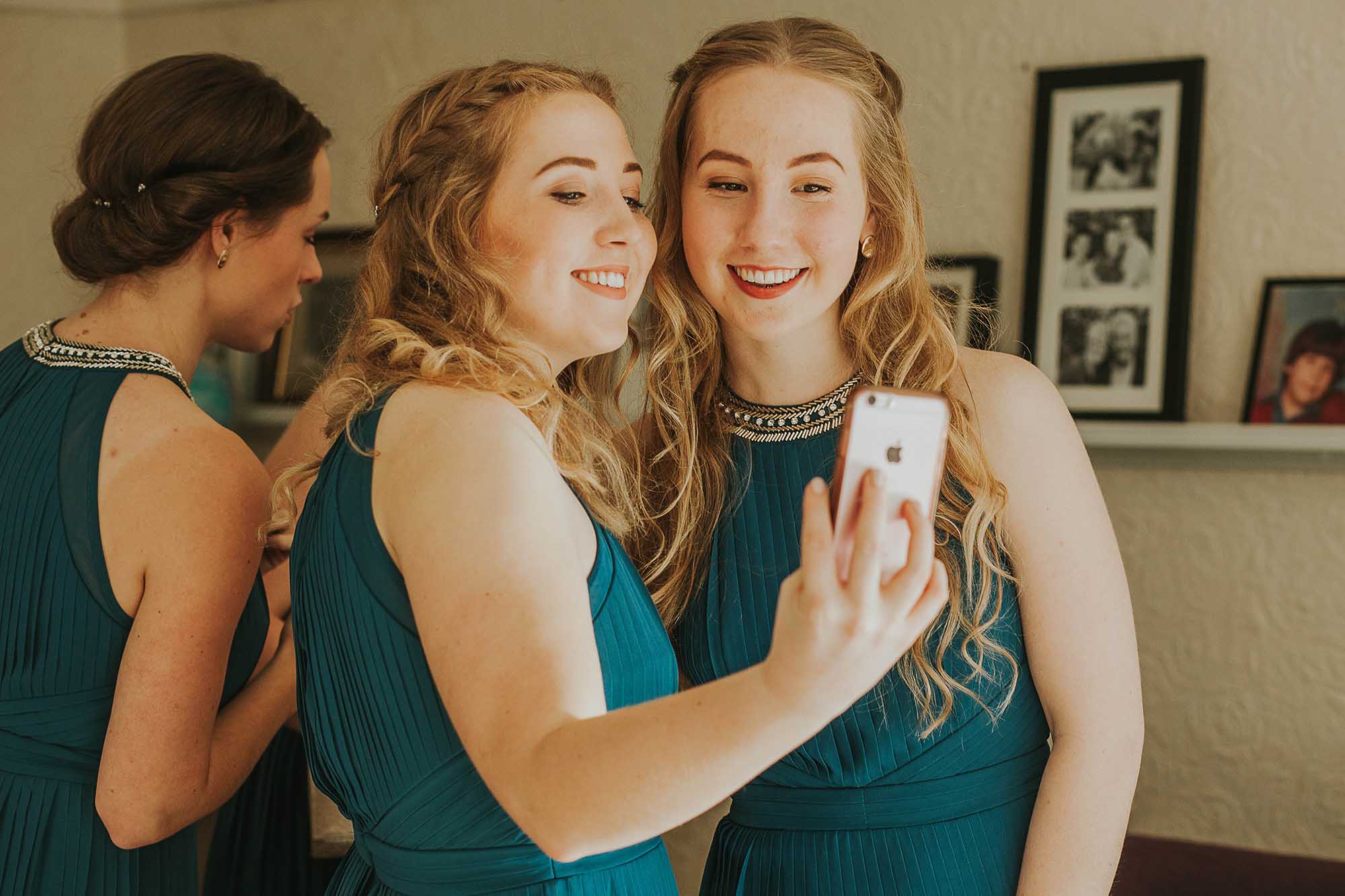 bridesmaids taking a selfie Sheffield wedding