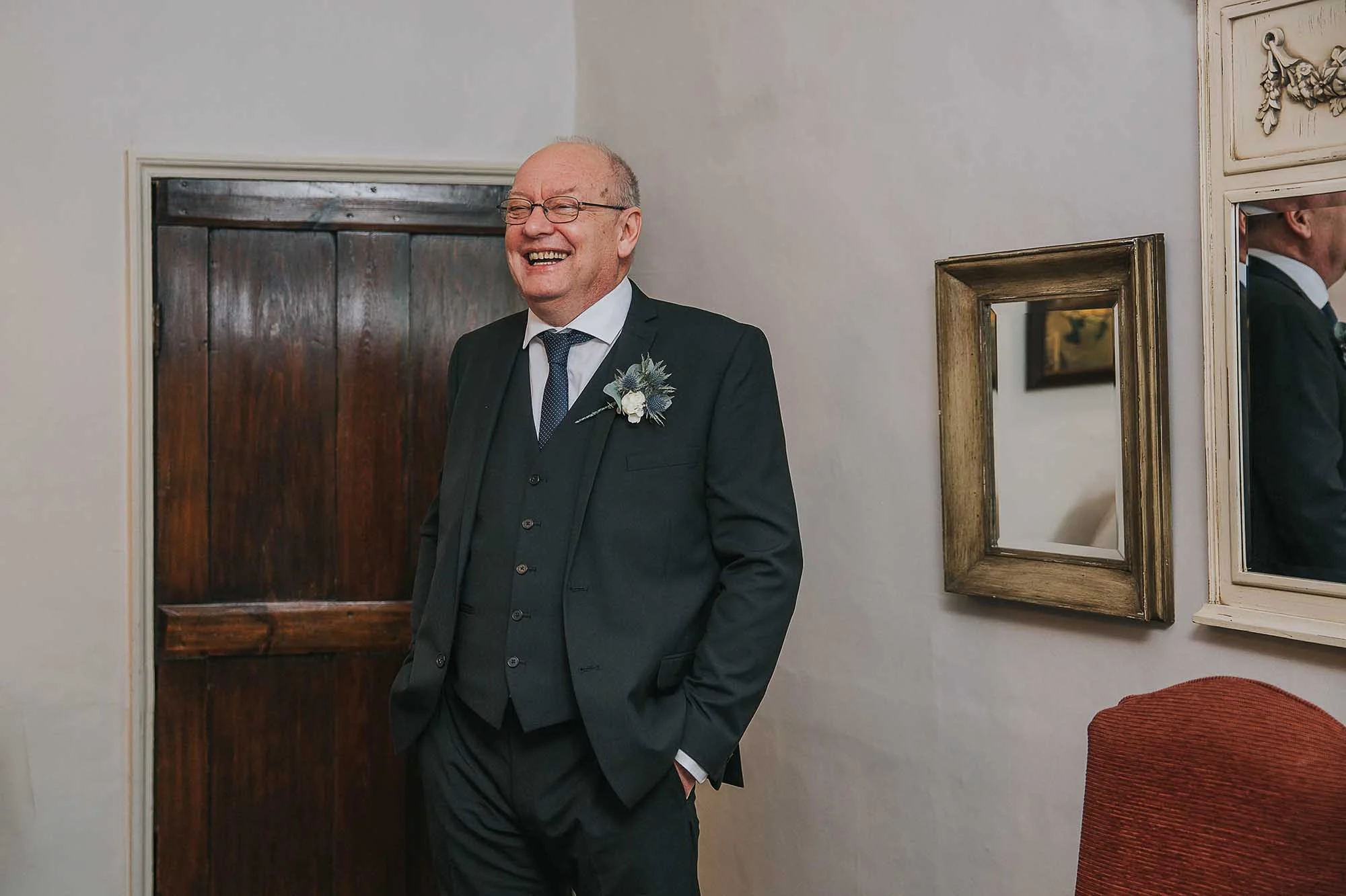 bride's father seeing his daughter at Holdsworth House