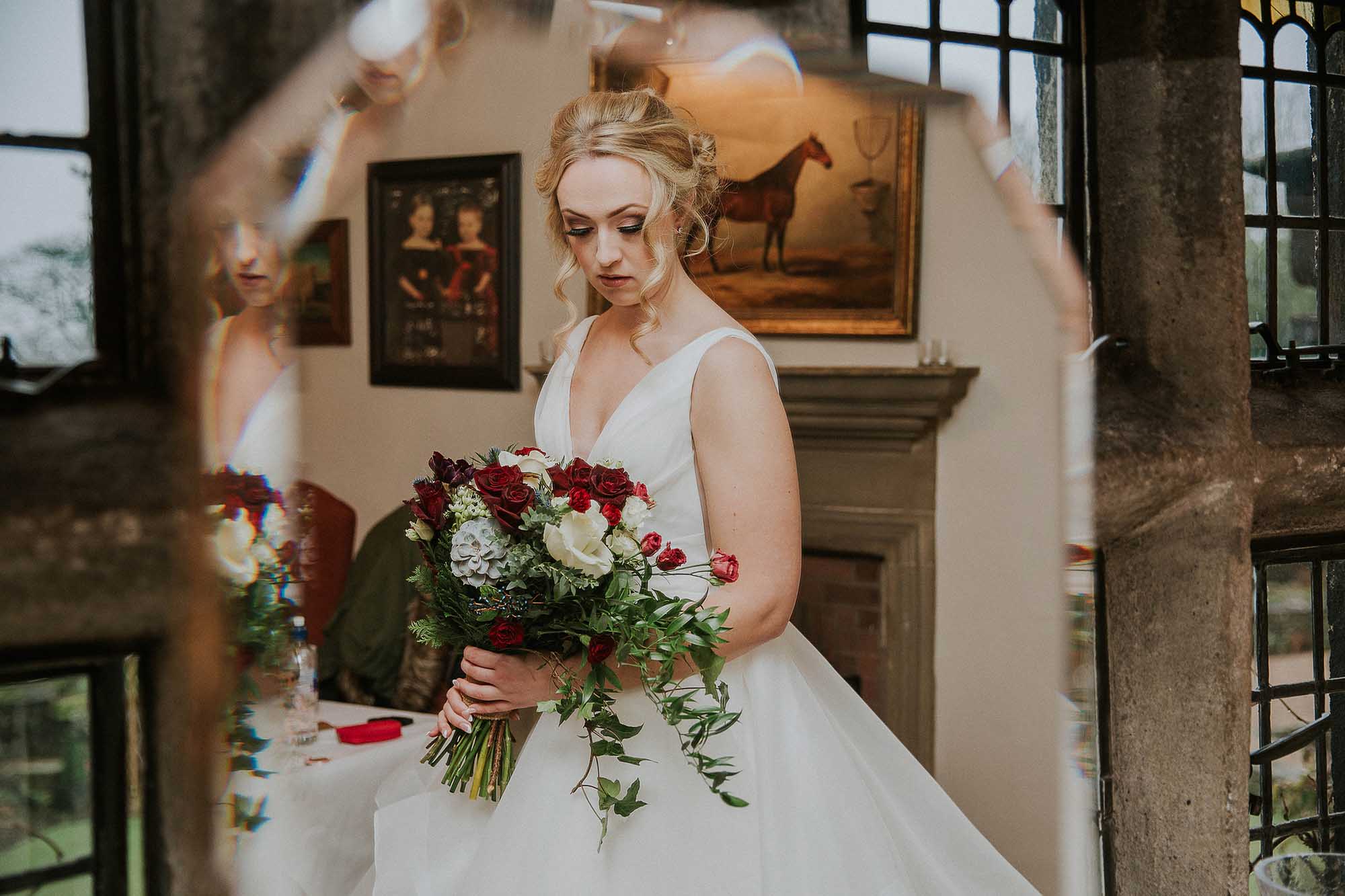 bride's reflection at Holdsworth House