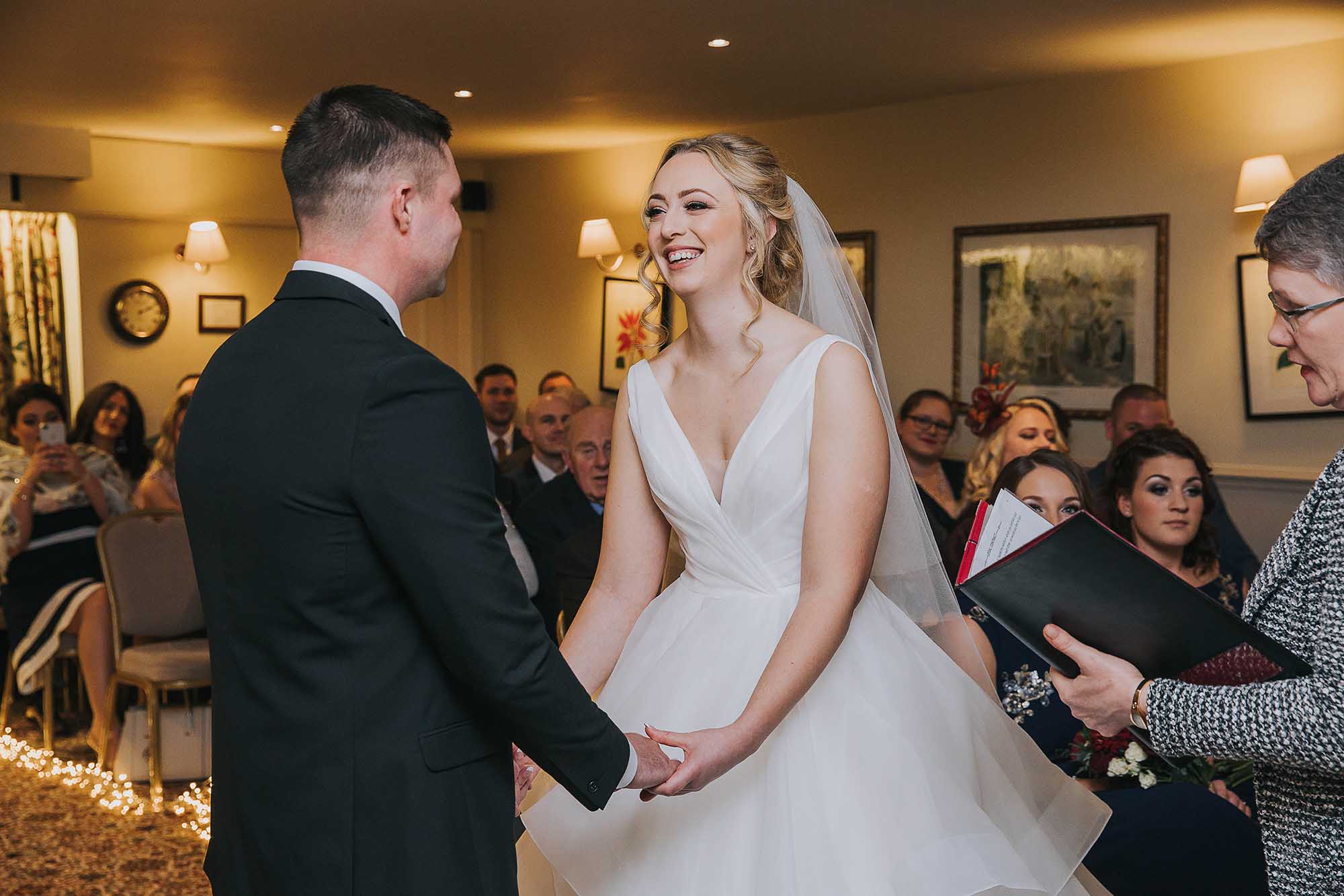 small winter wedding ceremony at Holdsworth House