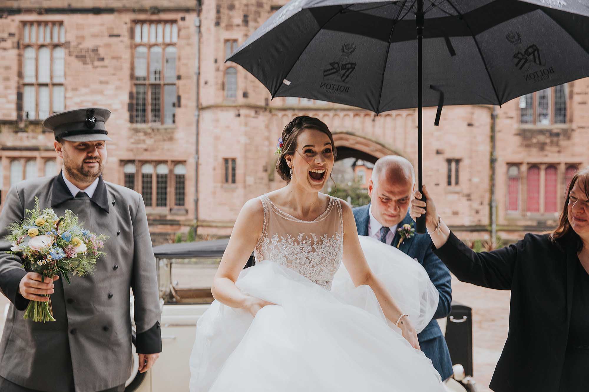 bride arriving at Bolton School