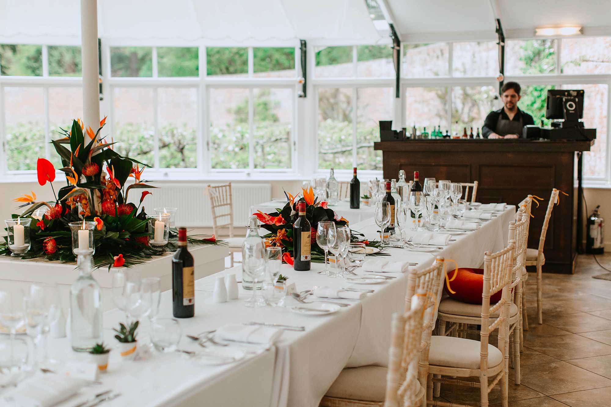 wedding breakfast in the Glasshouse Combermere Abbey