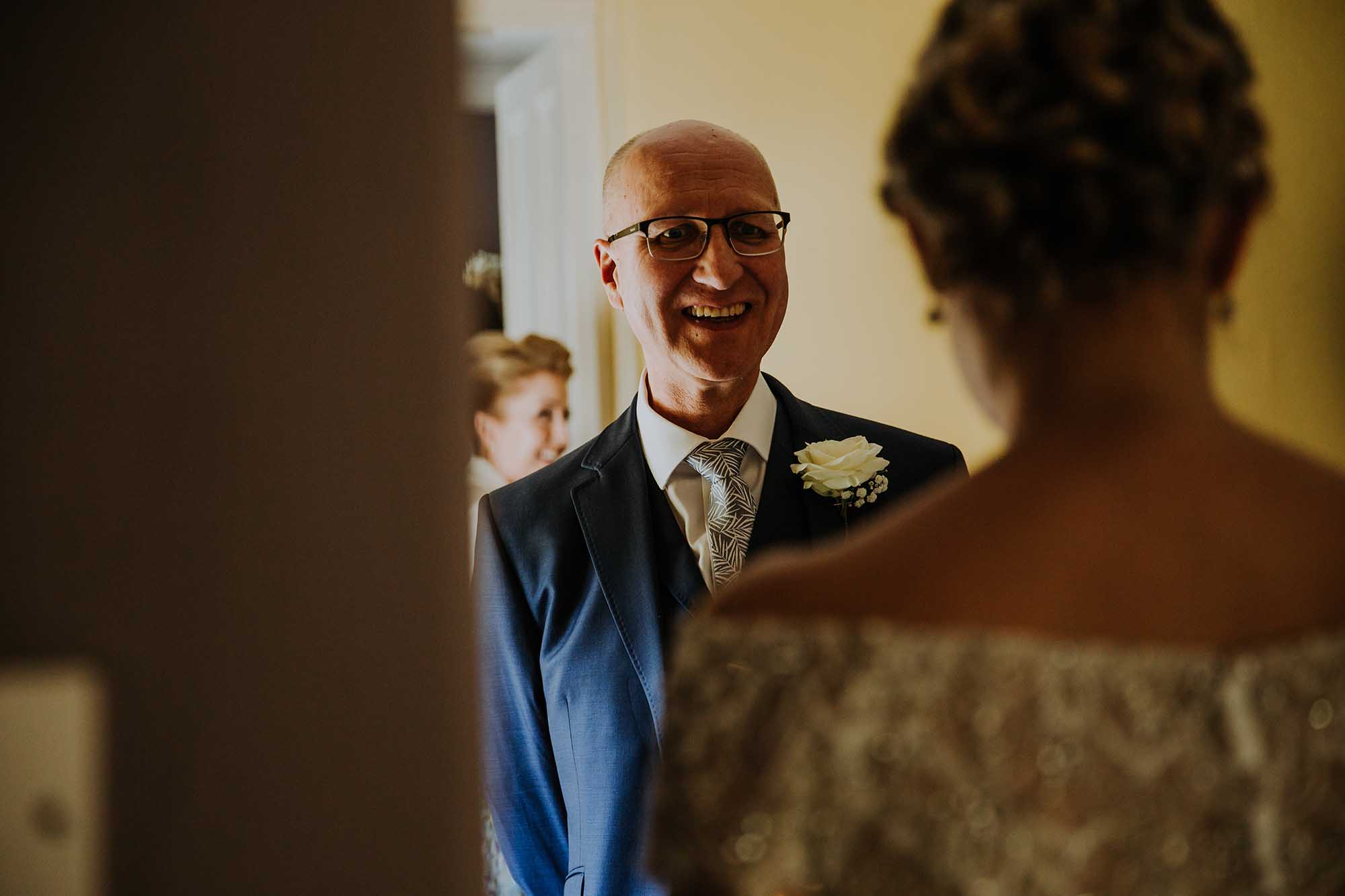 father of the bride sees bride Wales wedding