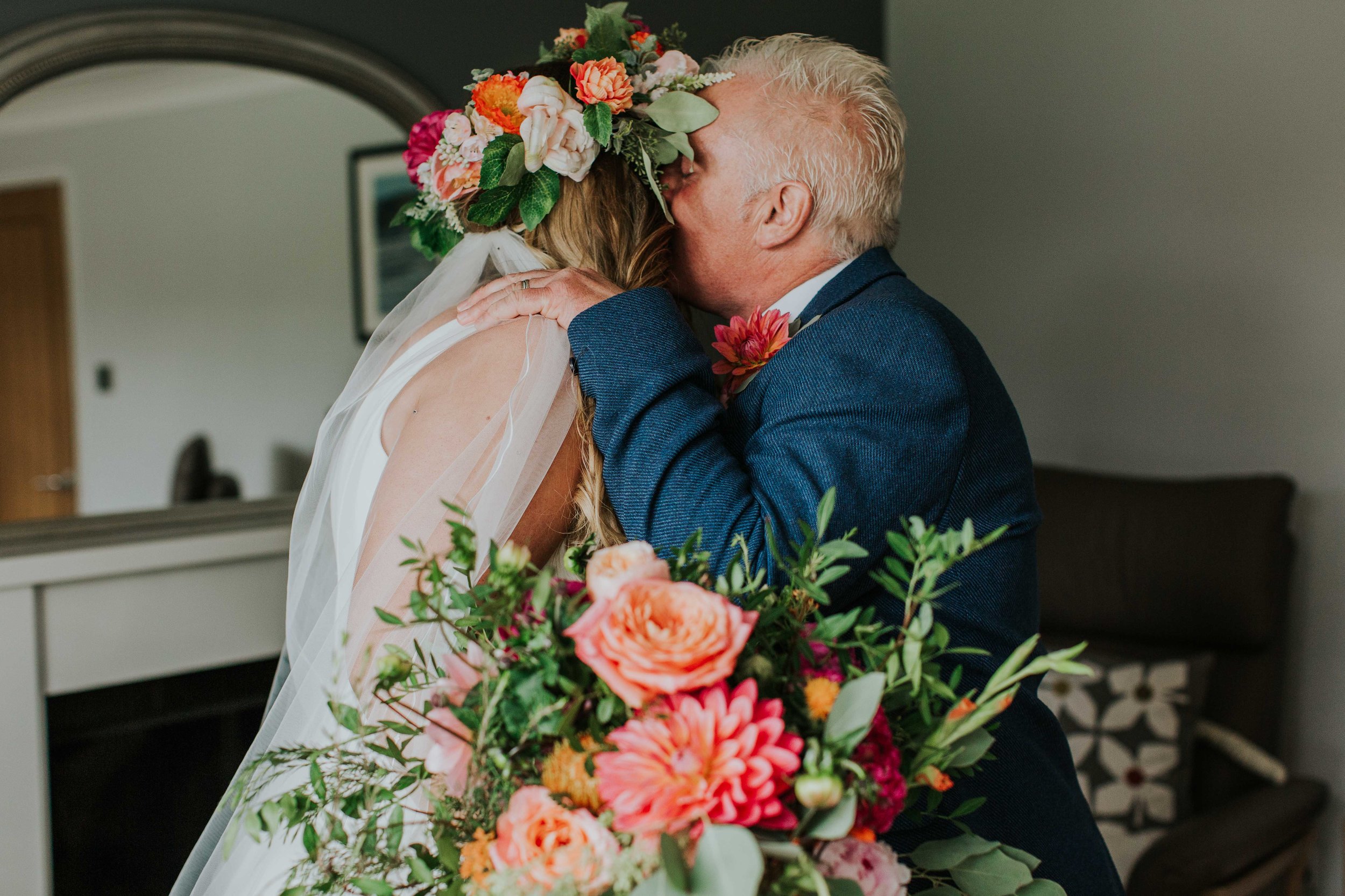 bride kissing her father Leeds wedding