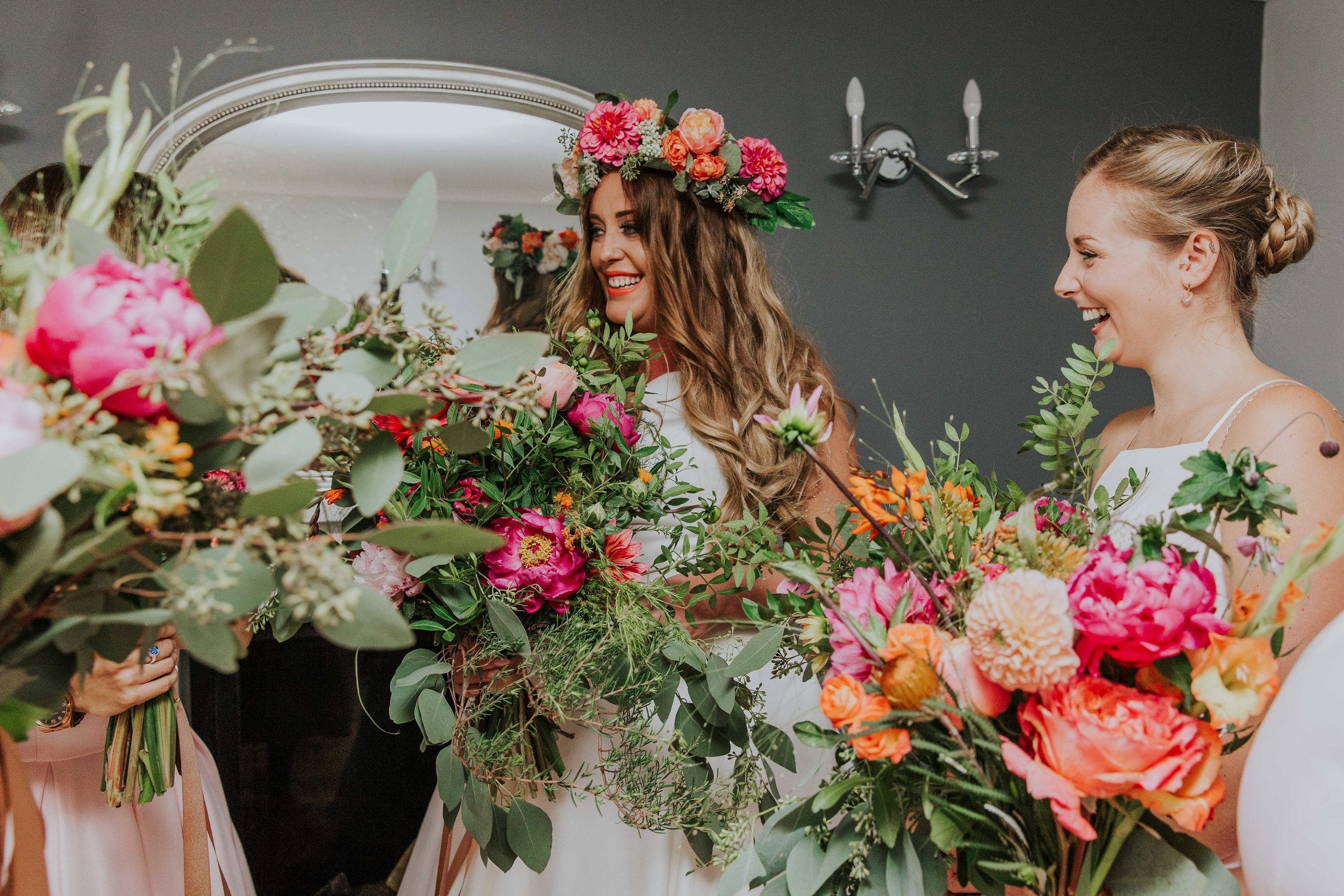 bridesmaids laughing together Left Bank Leeds Wedding