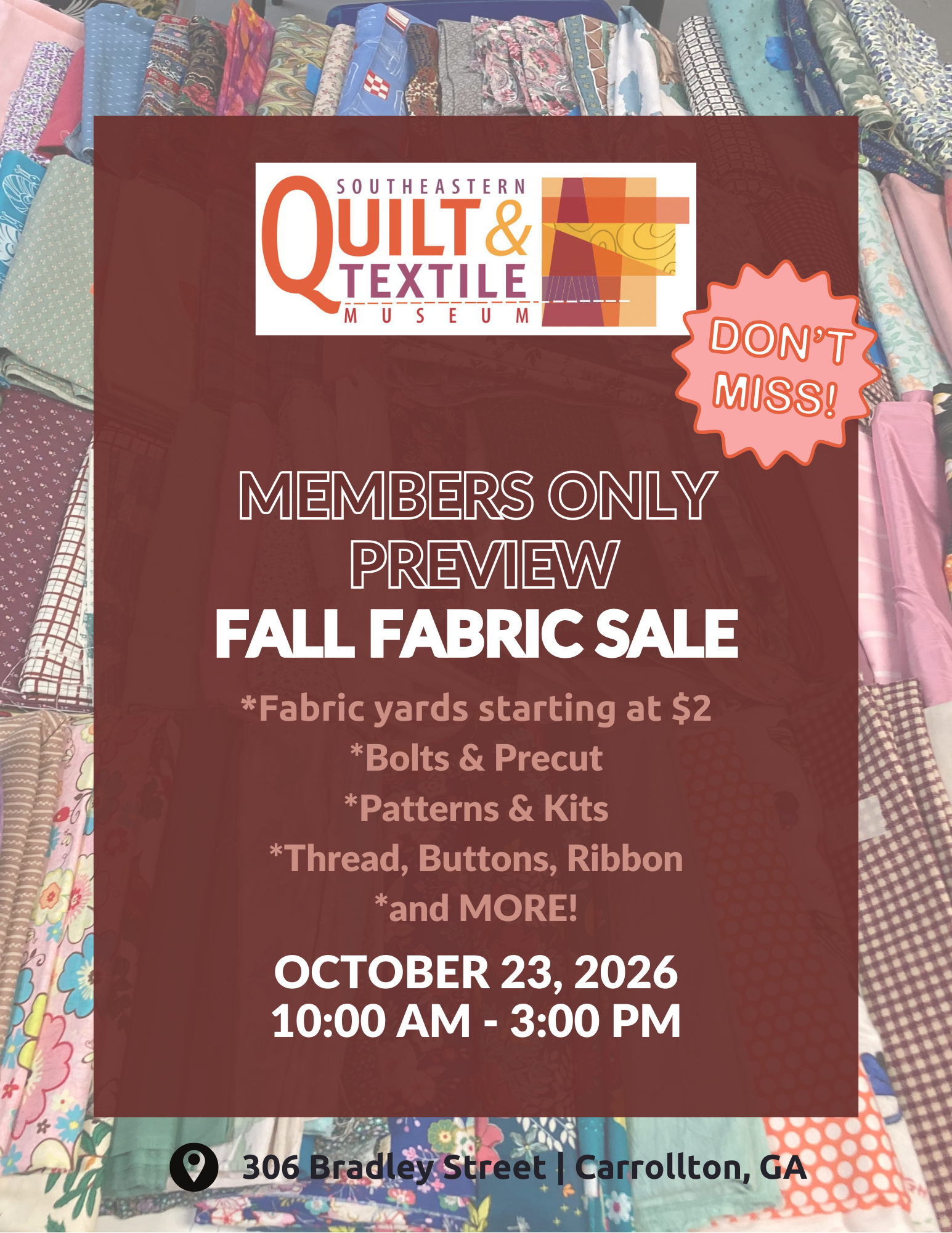 MEMBERS ONLY PREVIEW -Fall Fabric Sale