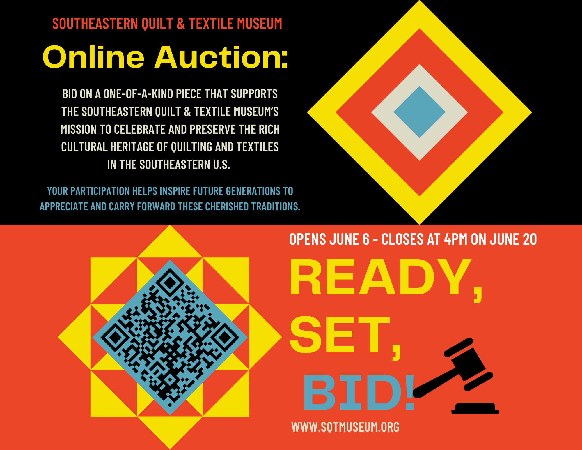 Graphic to promote online auction to support SQTM