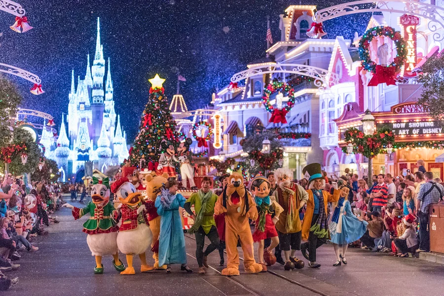 Mickey and Minnie in the Once Upon a Christmastime Parade