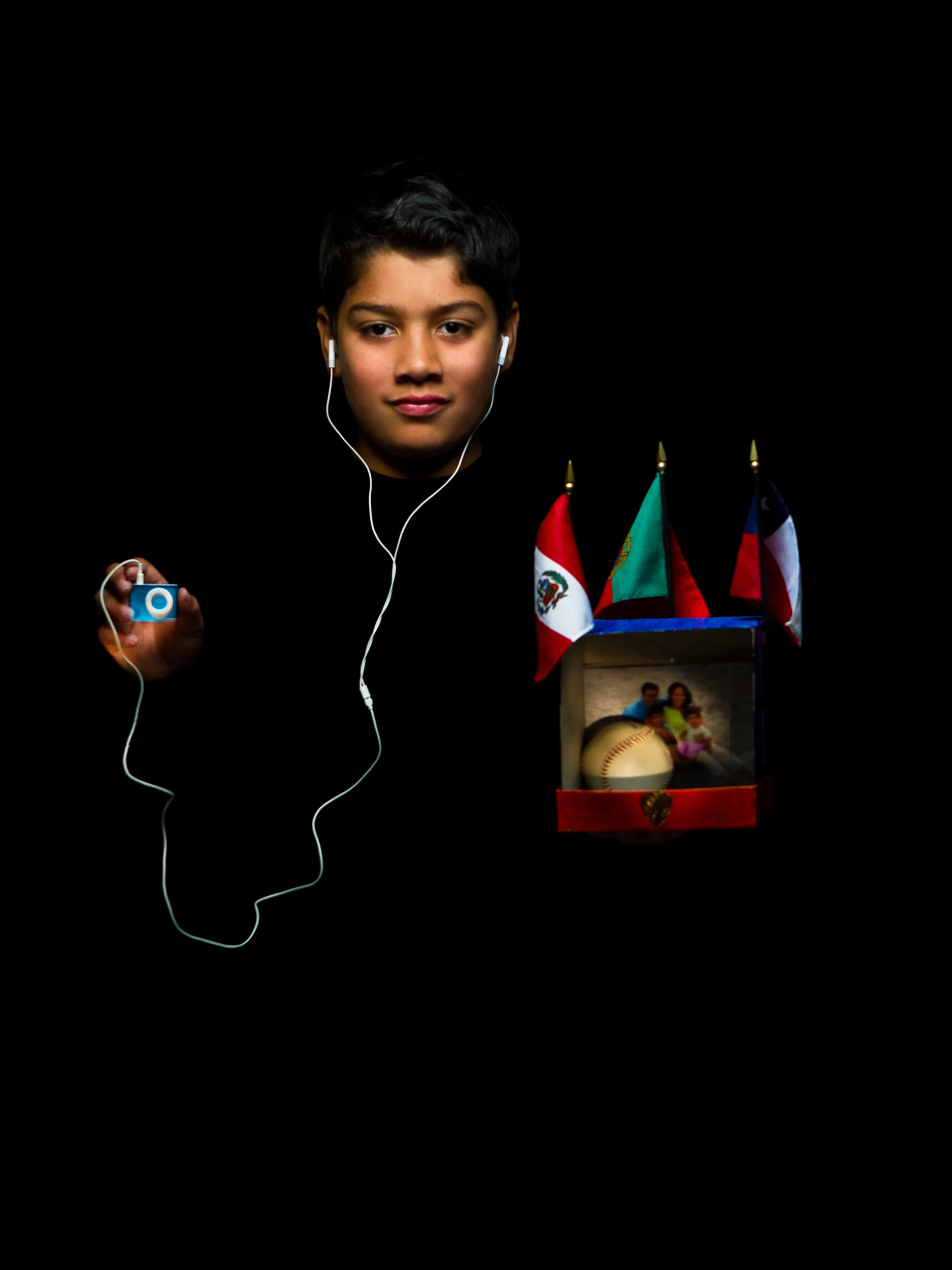 My box has a flag of Portugal, Chile, and Peru for my heritage. I also have a baseball because I love to play sports. Also, I have a picture of my family because I love them very much. The last thing I have is my iPod because I love music so much. Gabriel M. 5th Grade, Rhode Island