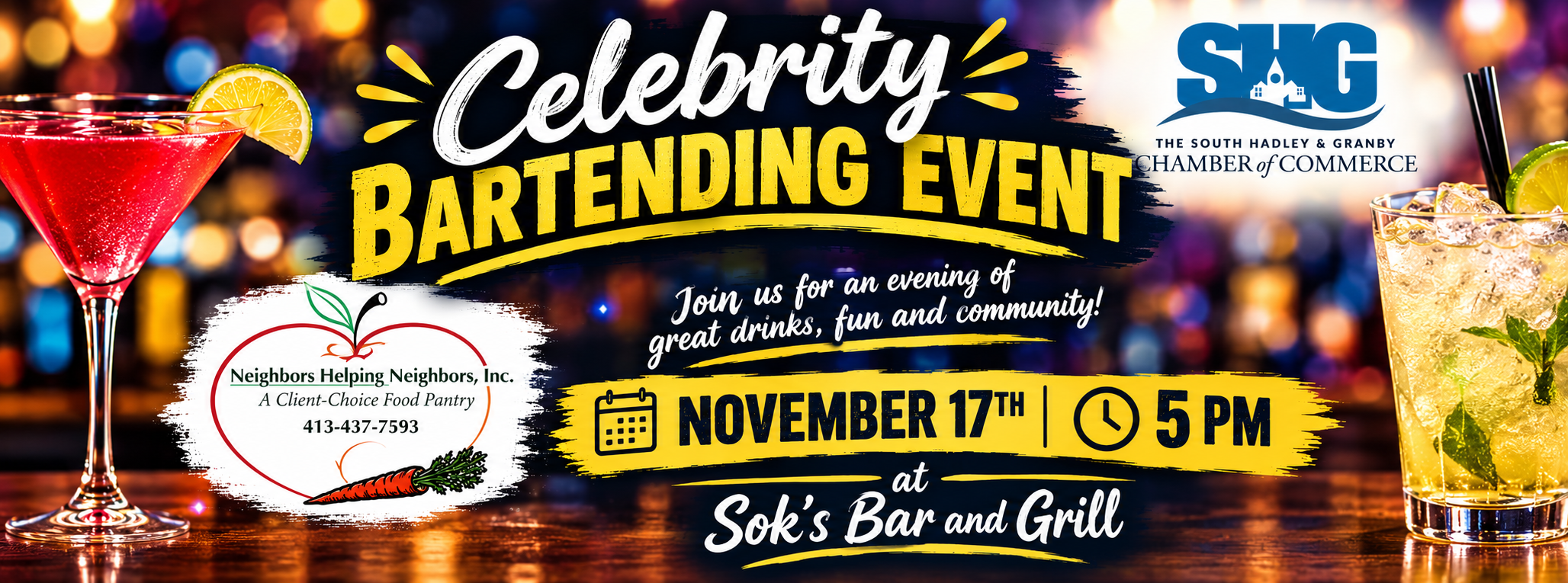 Celebrity Bartending Event benefiting Neighbors Helping Neighbors at Sok's Bar and Grill