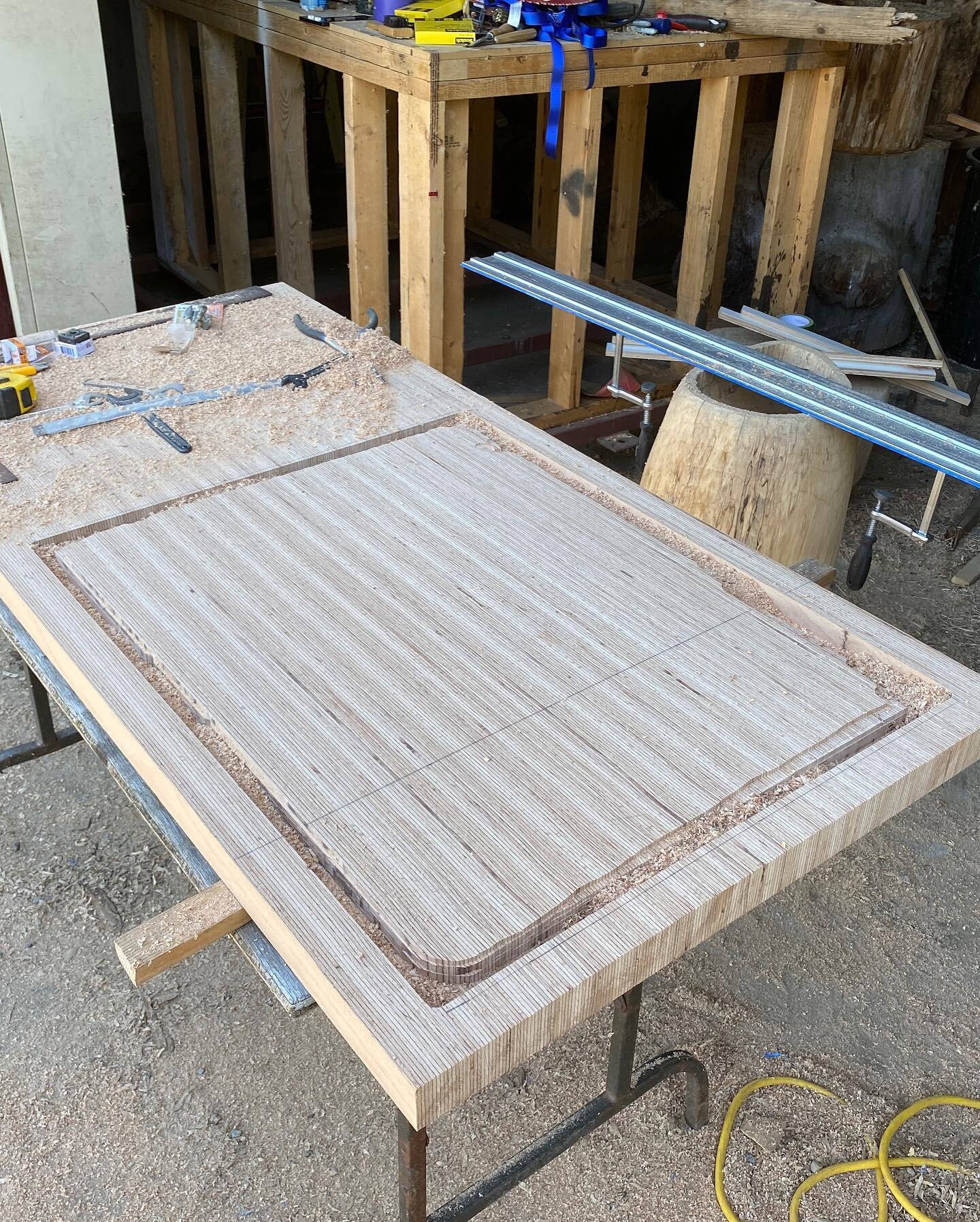 When you need to route out over an inch worth of material sometimes it&rsquo;s easier to let the saw do the hard work and just let the router clean things up. #countertop #freezer #karltaylorwood #butcherblock #router