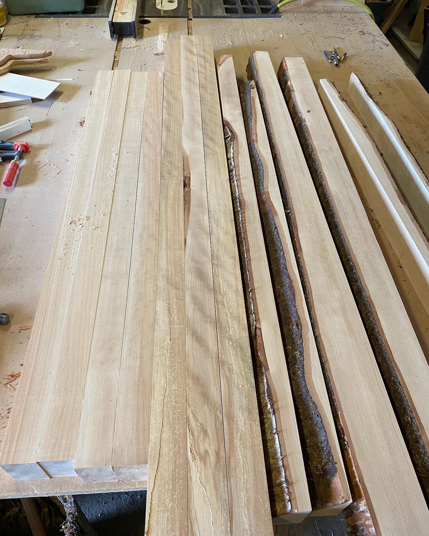 Milling down some Birch for a long over due project. The figure from this tree has been pure 🎇 #karltaylorwood #birch #furniture #design #figure #tablelegs