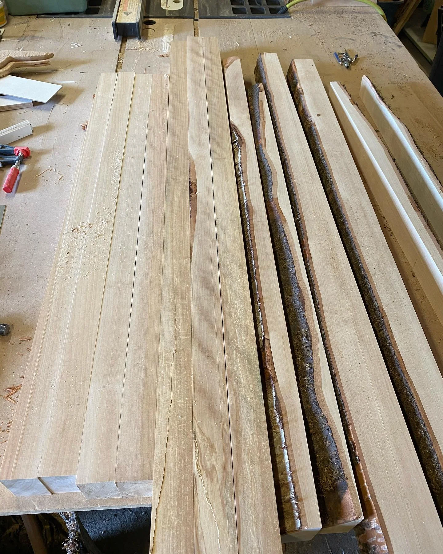 Milling down some Birch for a long over due project. The figure from this tree has been pure 🎇 #karltaylorwood #birch #furniture #design #figure #tablelegs