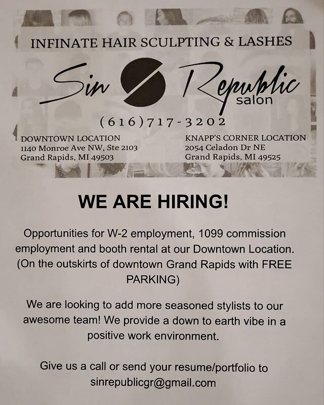 #hiring #salon #cosmetology #grandrapids #haircut #haircolor #hairstylist #job #hair #hairstyles #sin2486 #vortexsculpting