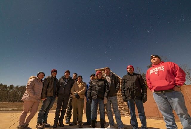 Our squad of volunteers (minus one) at the John Glenn Astronomy Park last night.  We had about 130 people visit, on a clear, moonlit evening and this great group showed them Venus, the Moon, the Great Orion Nebula, and a few star clusters. 
The image