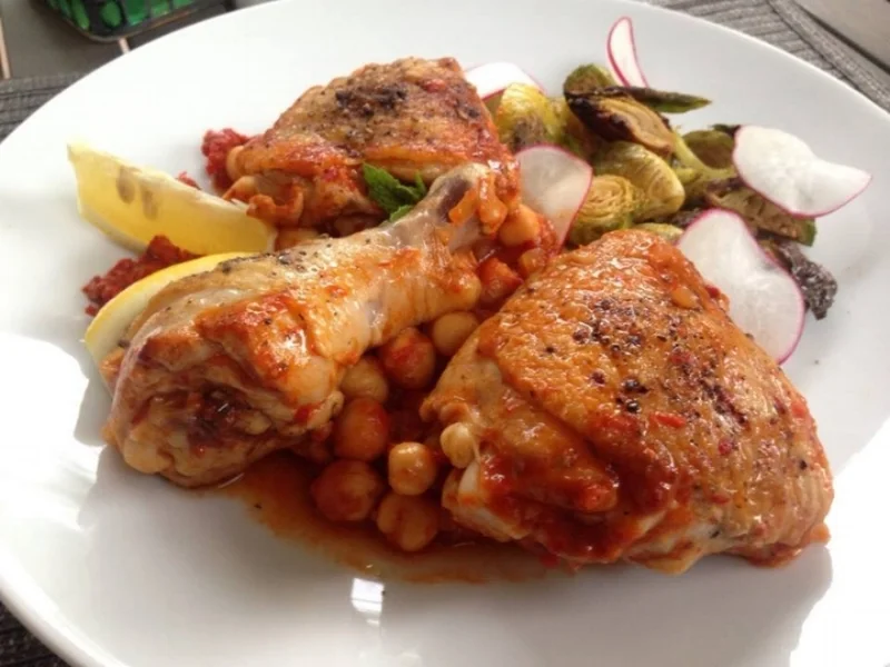 Harissa Braised Chicken & Chickpeas.
