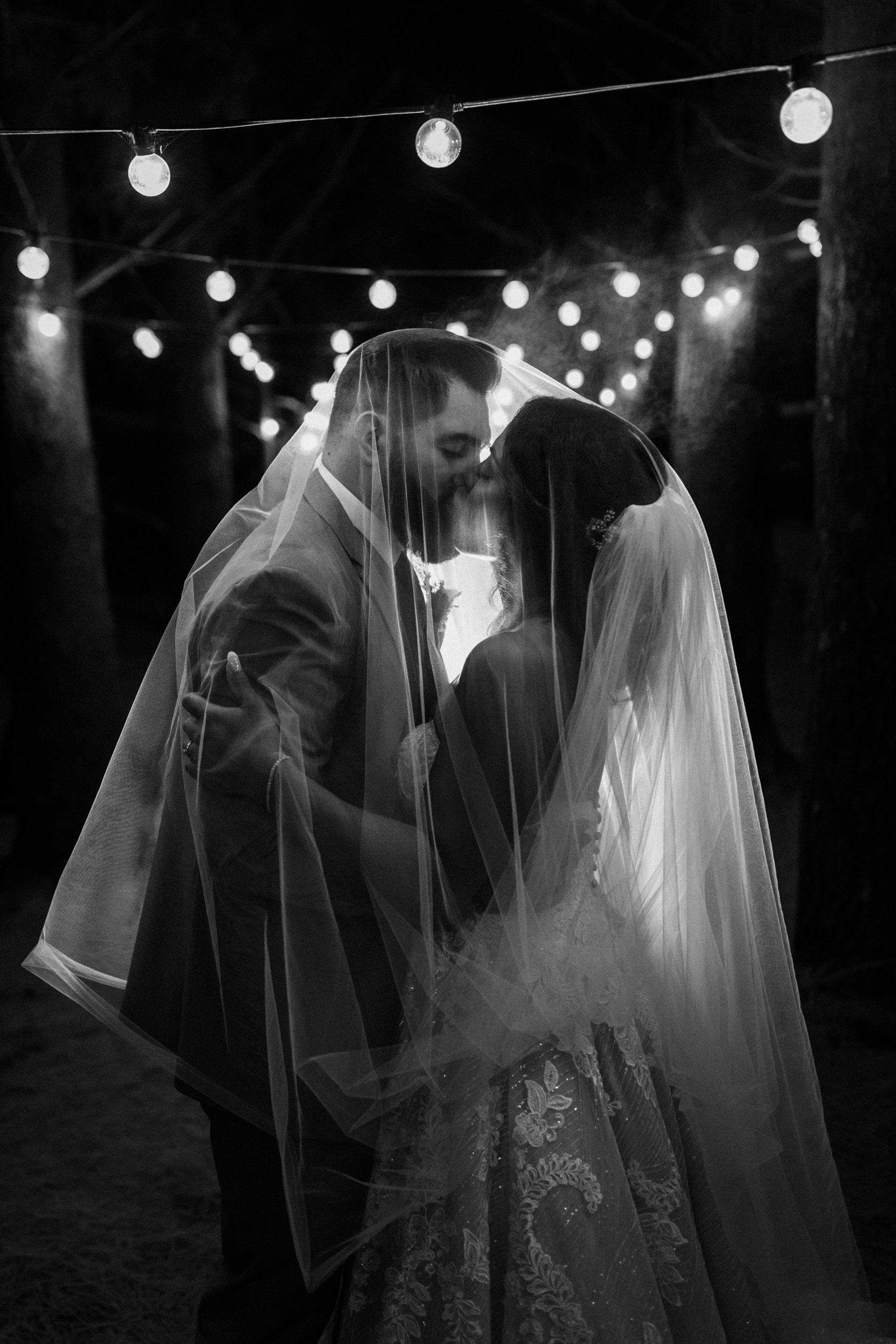 galena illinois wedding photographer photography oak hill farms black and white twinkle lights veil.jpg