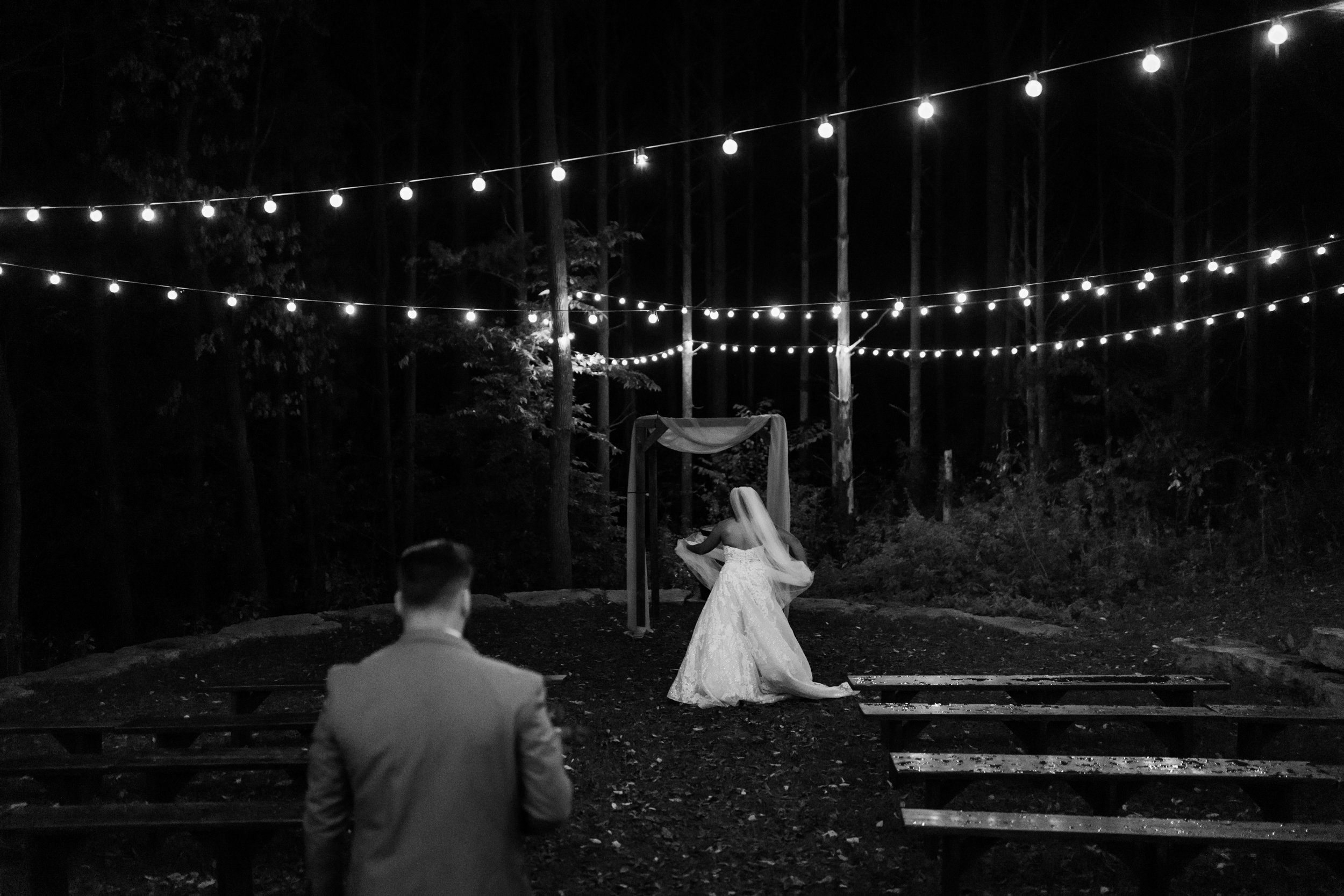 galena illinois wedding photographer photography oak hill farms black and white twinkle lights.jpg