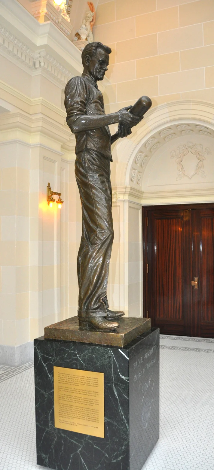 A bronze statue of Farnsworth sits inside the Utah State Capitol, in Salt Lake City.