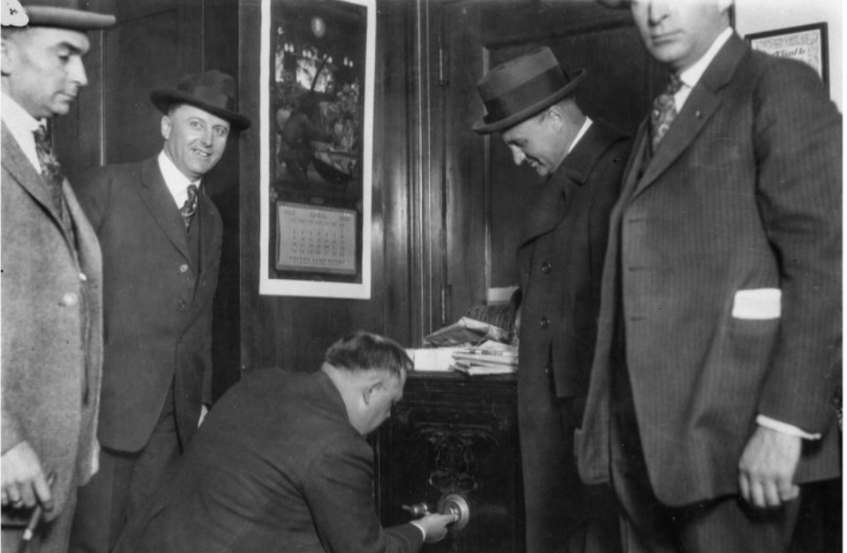April 26, 1922 raid on the ku klux klan Los Angeles office inside of The Haas Building.