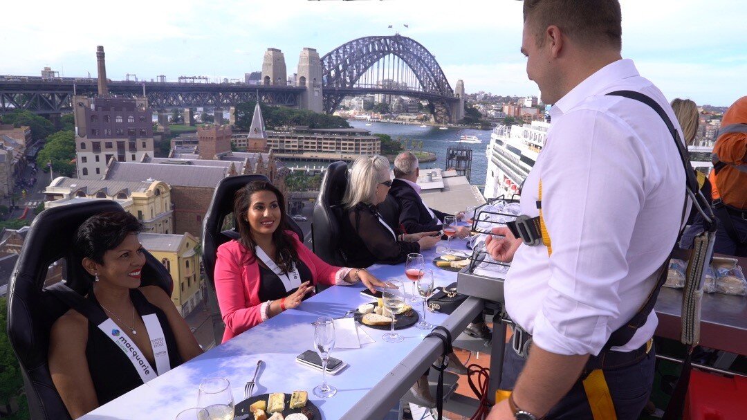 Dinner in the Sky overlooking the Harbour Bridge, Sydney. 
Be sure to join us for our Ten Year Anniversary Celebration of Dinner in the Sky Australia, with two tables in the sky at the same time, making it our most spectacular event ever. 
Tickets no