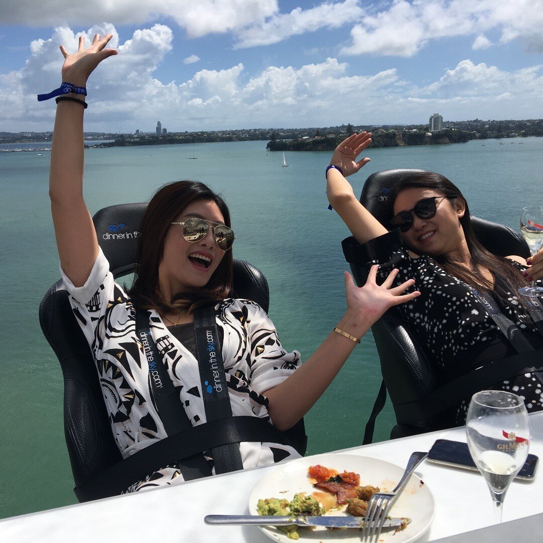 Hands up if you want to go higher, lunch at 50 metres high above Auckland. #dinnerintheskyanz