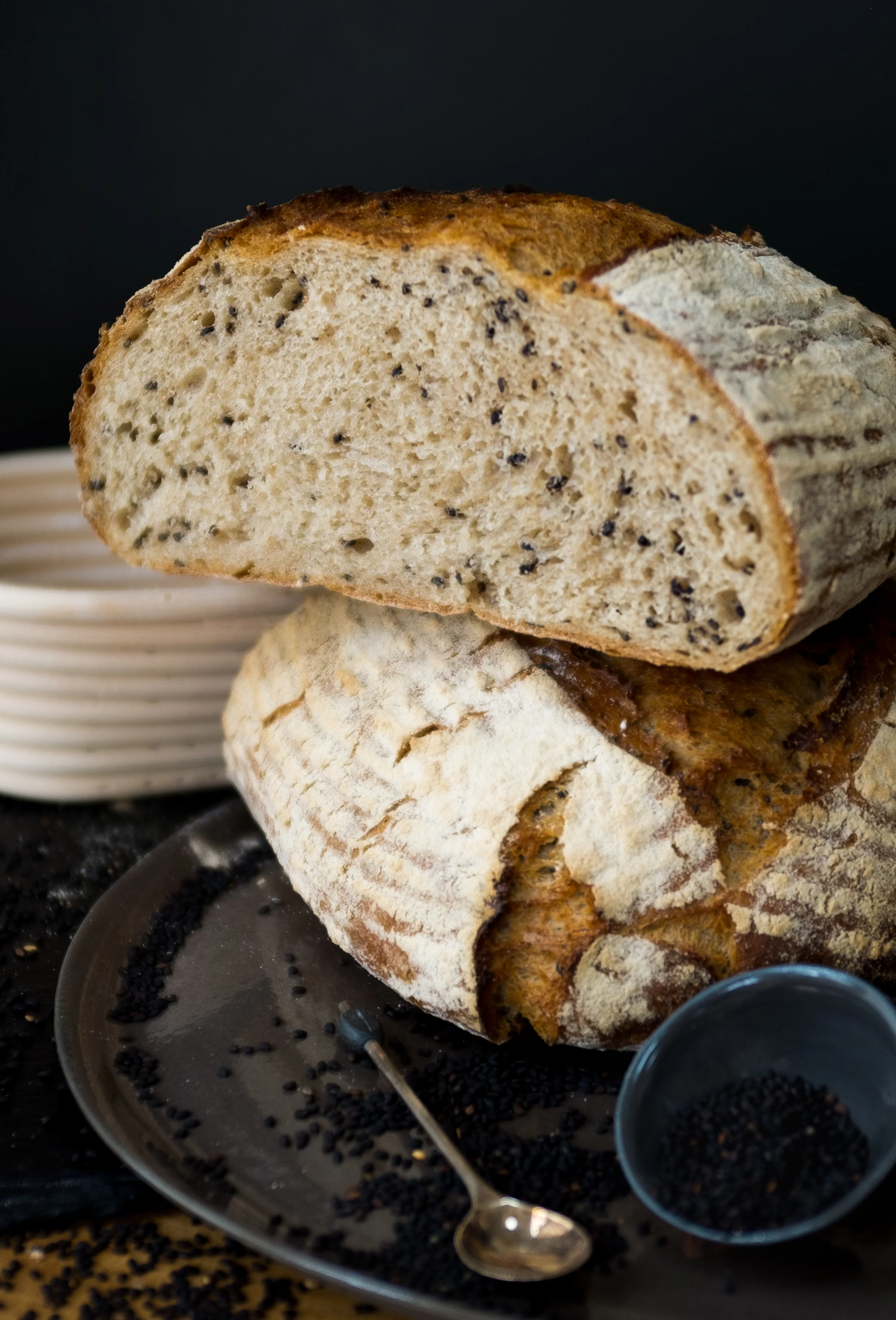 Black Sesame Khorasan Loaf sliced