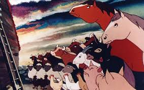 Revolutionary scene from George Orwell’s Animal Farm.