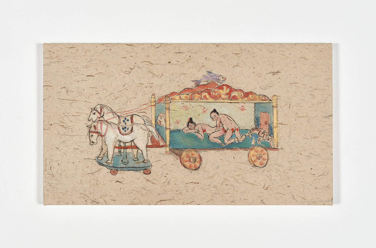 Shafei Xia, Freedom and captivity, 2020, acquarello su carta di sandalo intelata, 28 x 50 cm, Courtesy the artist and P420, Bologna, Photo credit C.Favero