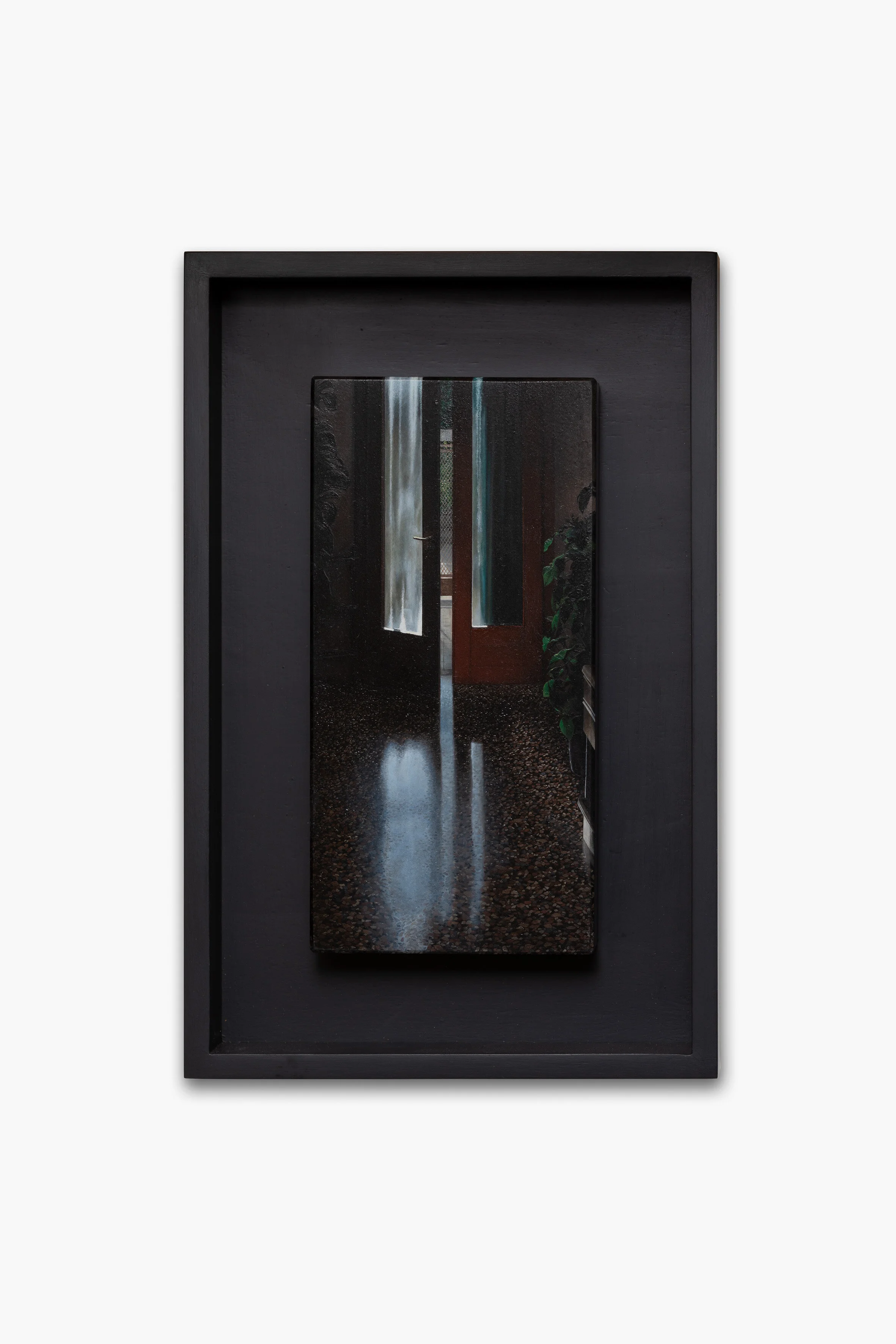 Corridoio, 2021, olio su ardesia, 24 x 12 cm