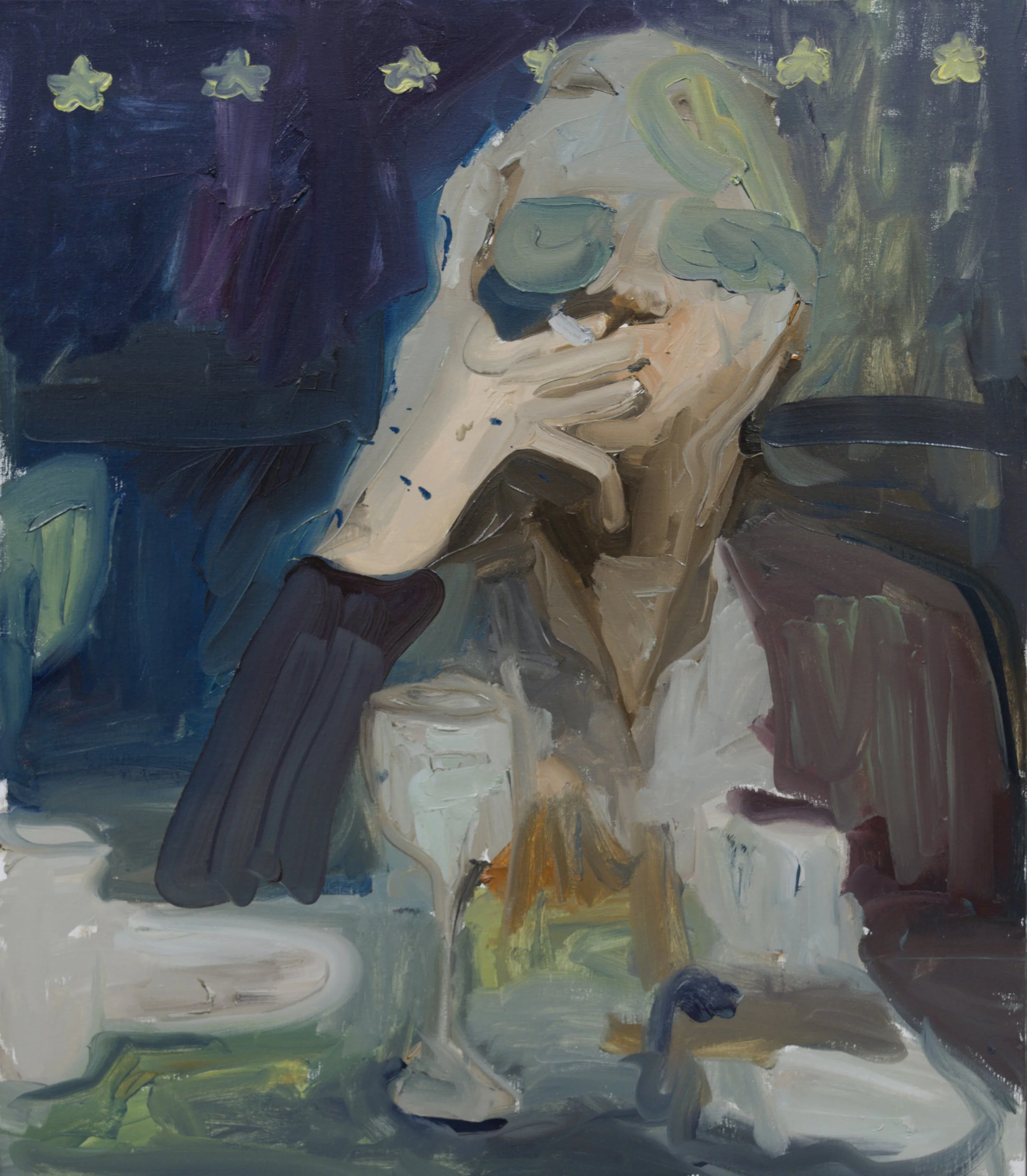 FANGO E PAILLETTES, 2022, OIL ON LINEN, 80 X 70 CM