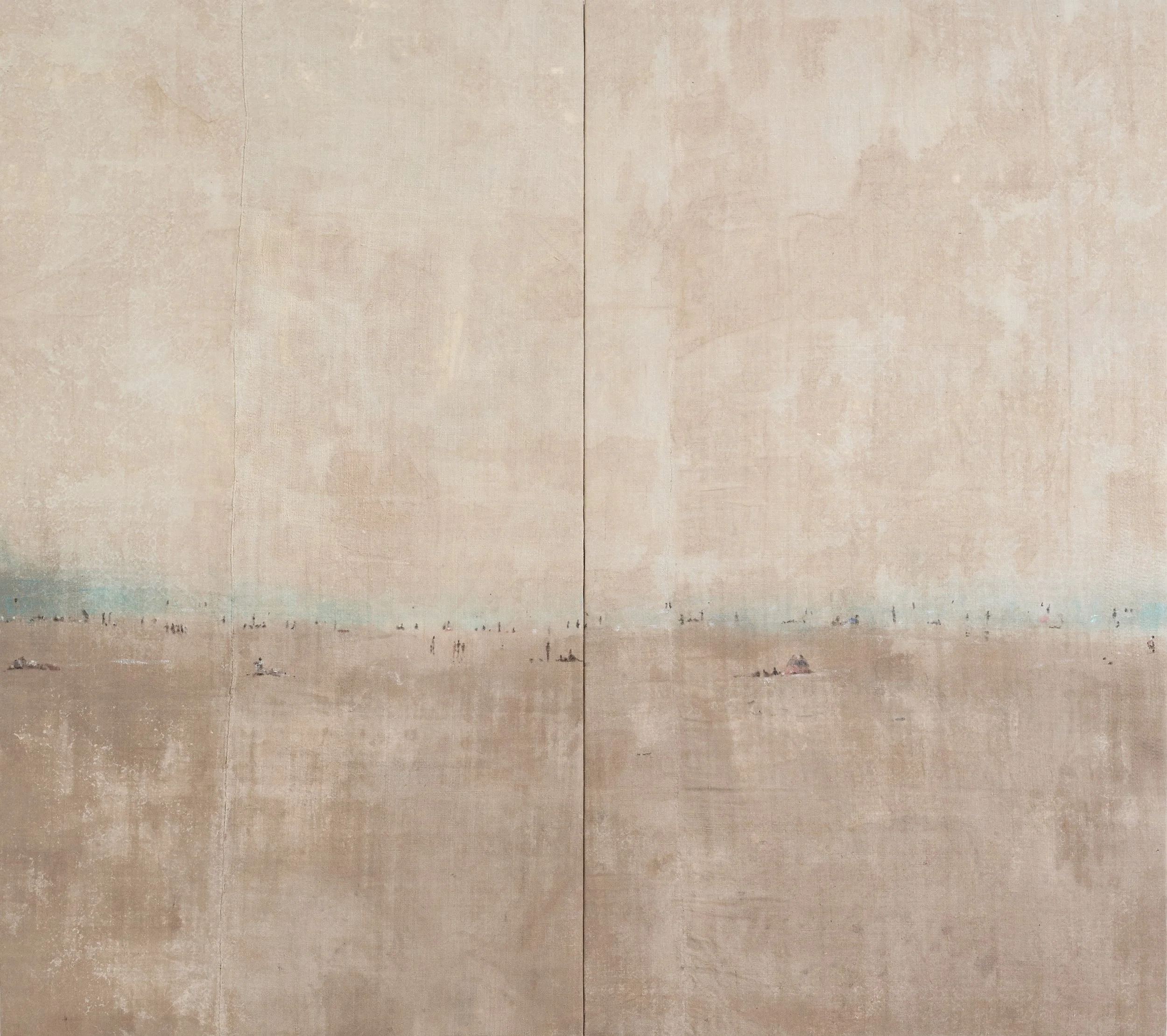 Ecco perché siamo qui , 2019, tecnica mista su tela, 166x143 cm, dittico