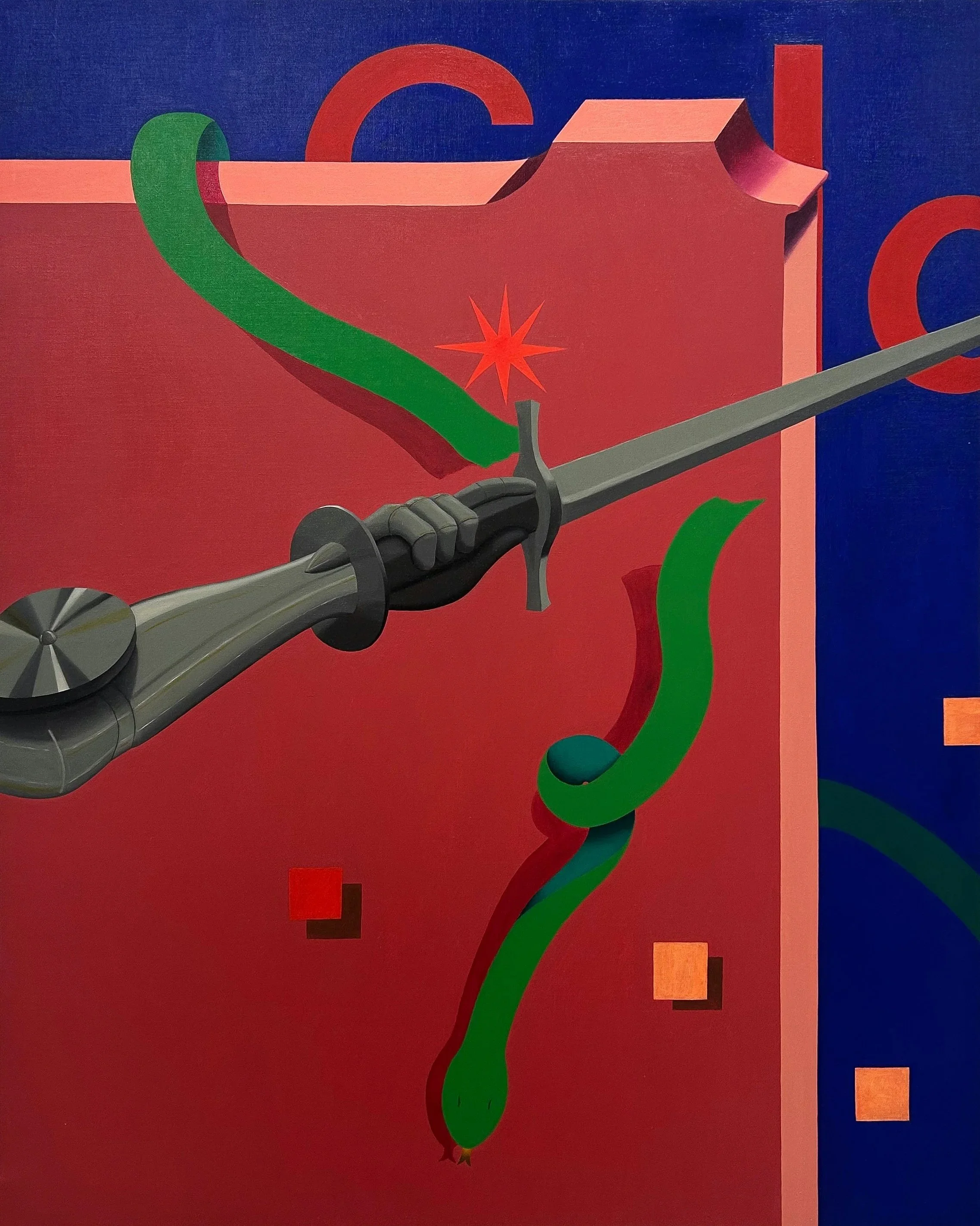 Allégorie italienne - un bizarre rêve d'été (St. Georges et le dragon), 2026, olio su lino, 100x80cm.jpg
