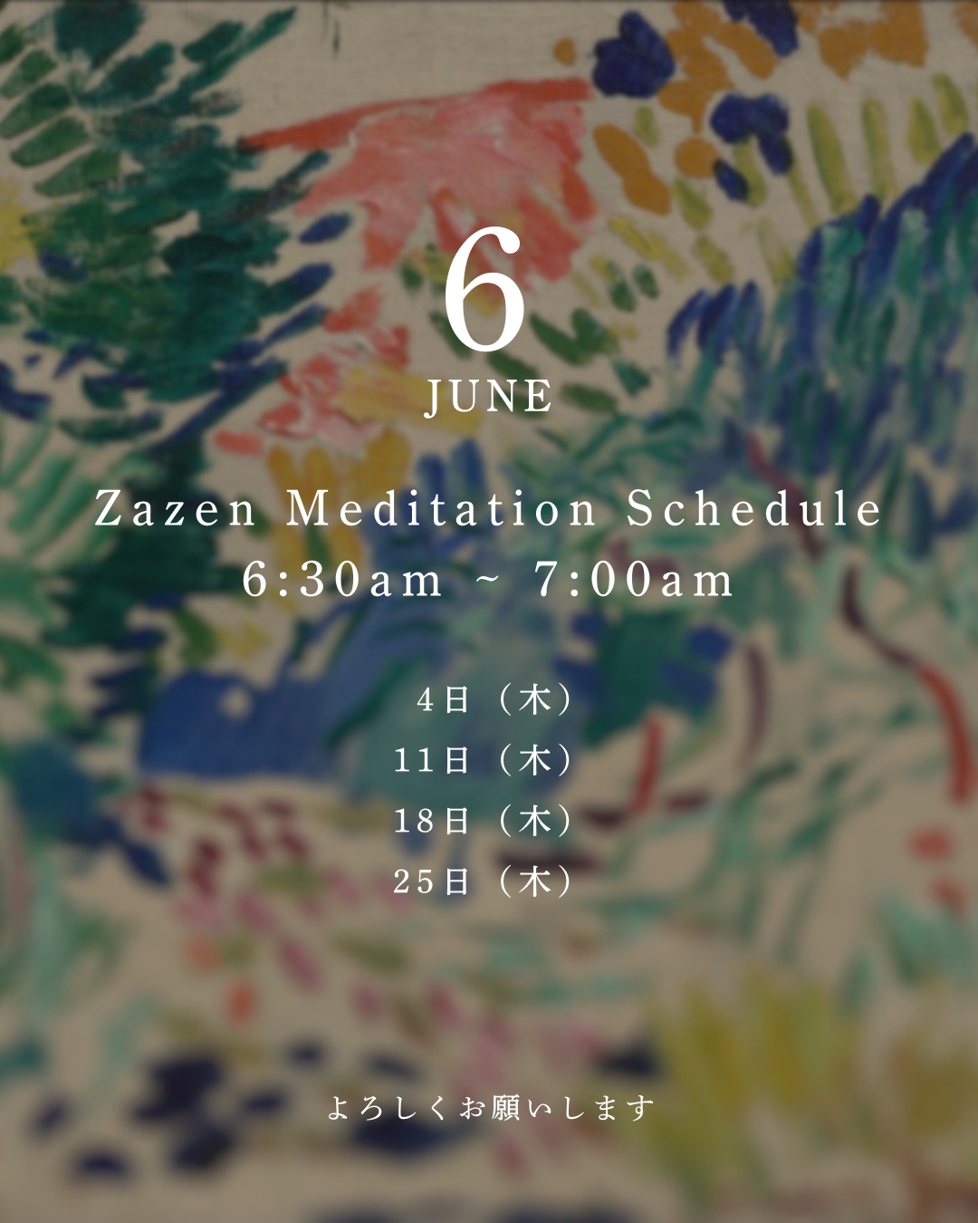 June Zazen Meditation Schedule 