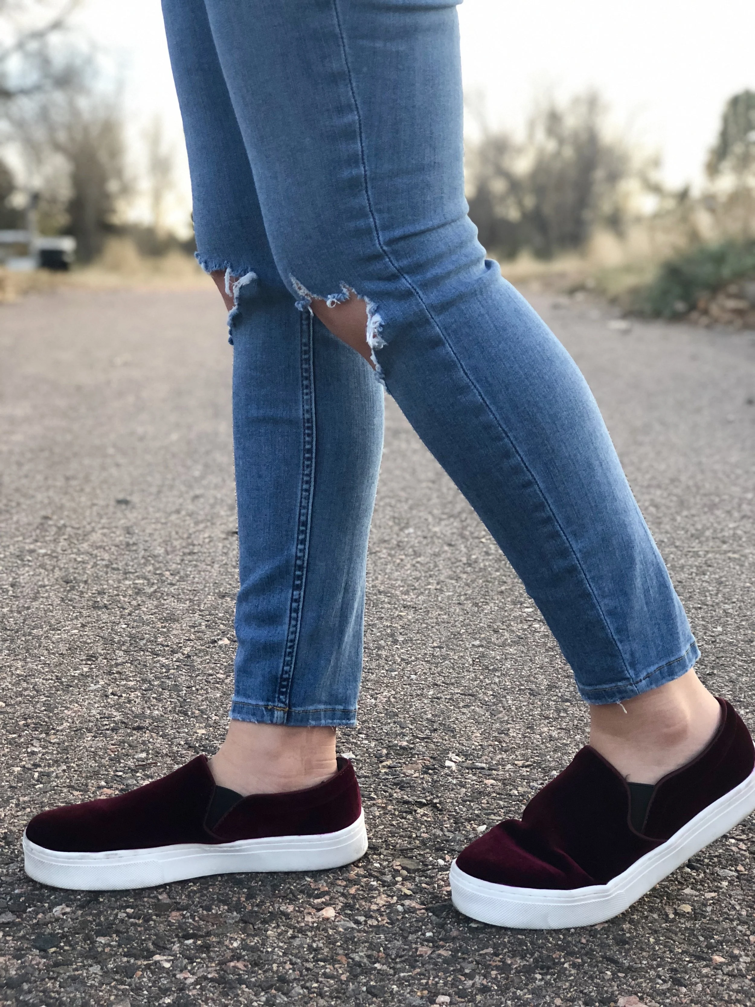 I've been searching for the perfect pair of red velvet sneakers for awhile now! I love these! They run big-so I would go 1/2 a size down. Plus there's a pair from Target that's almost identical and only $20! (Go a full size down in the Target sneakers)