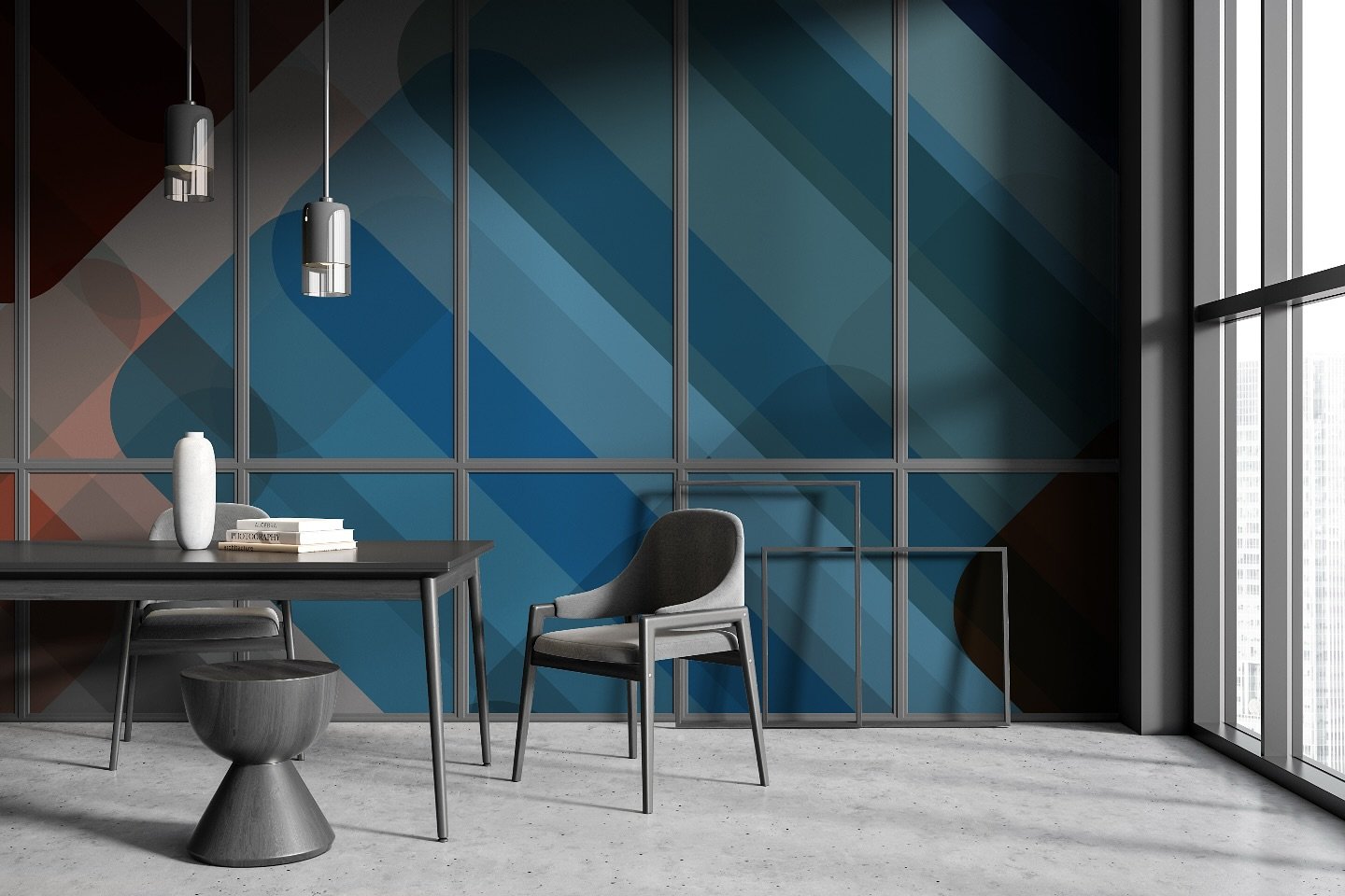 Bold. Geometric. Effortlessly Chic. 
This stunning feature wall showcases the Wallace design by Leigh Bagley x Newmor, where modernist pattern meets architectural precision. A perfect fusion of art and interior, this wallpaper transforms any space in