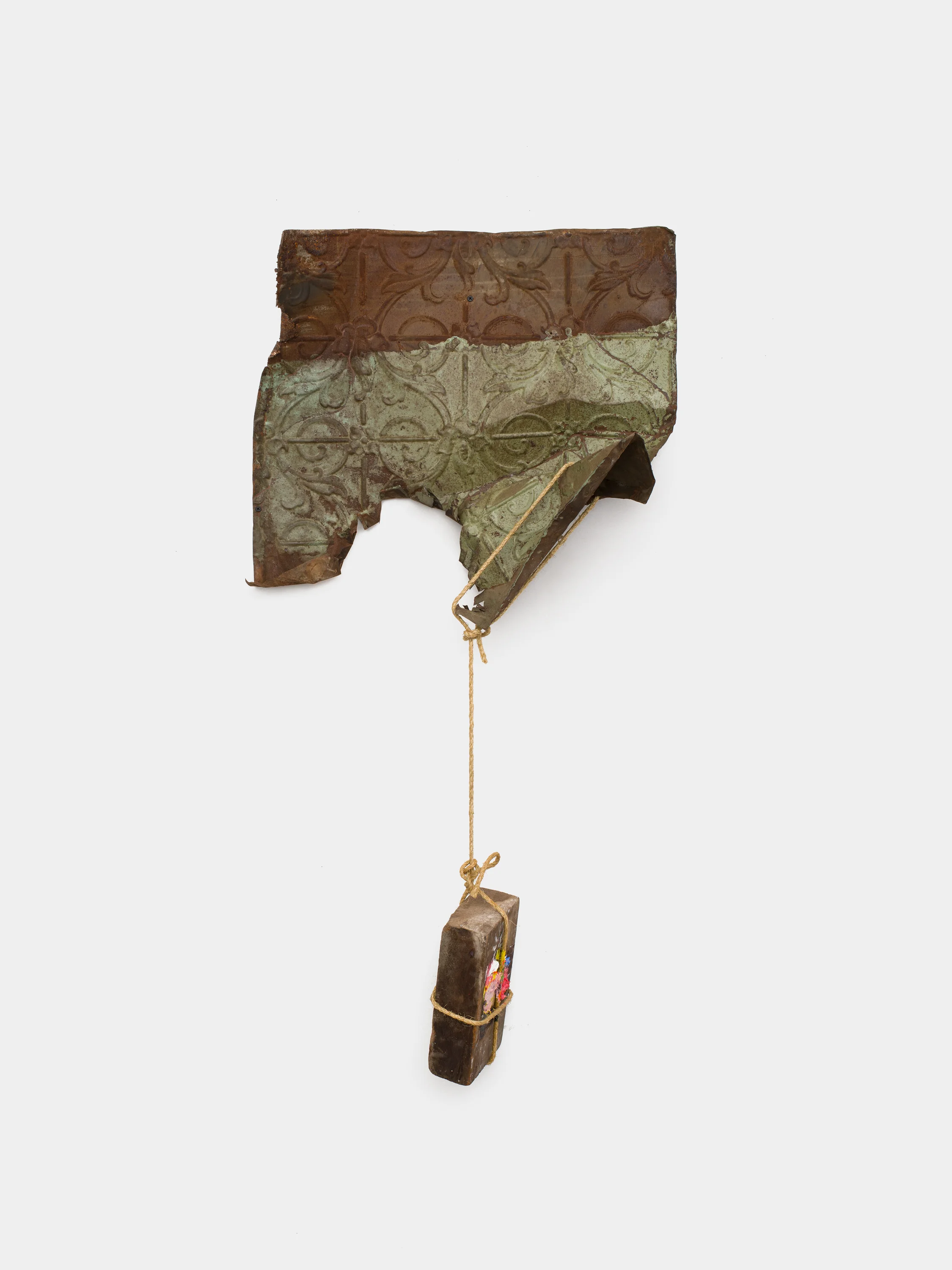 Untitled (104th Street) 36"x46" Ceiling Tin, Rope, Wood, Oil 2017