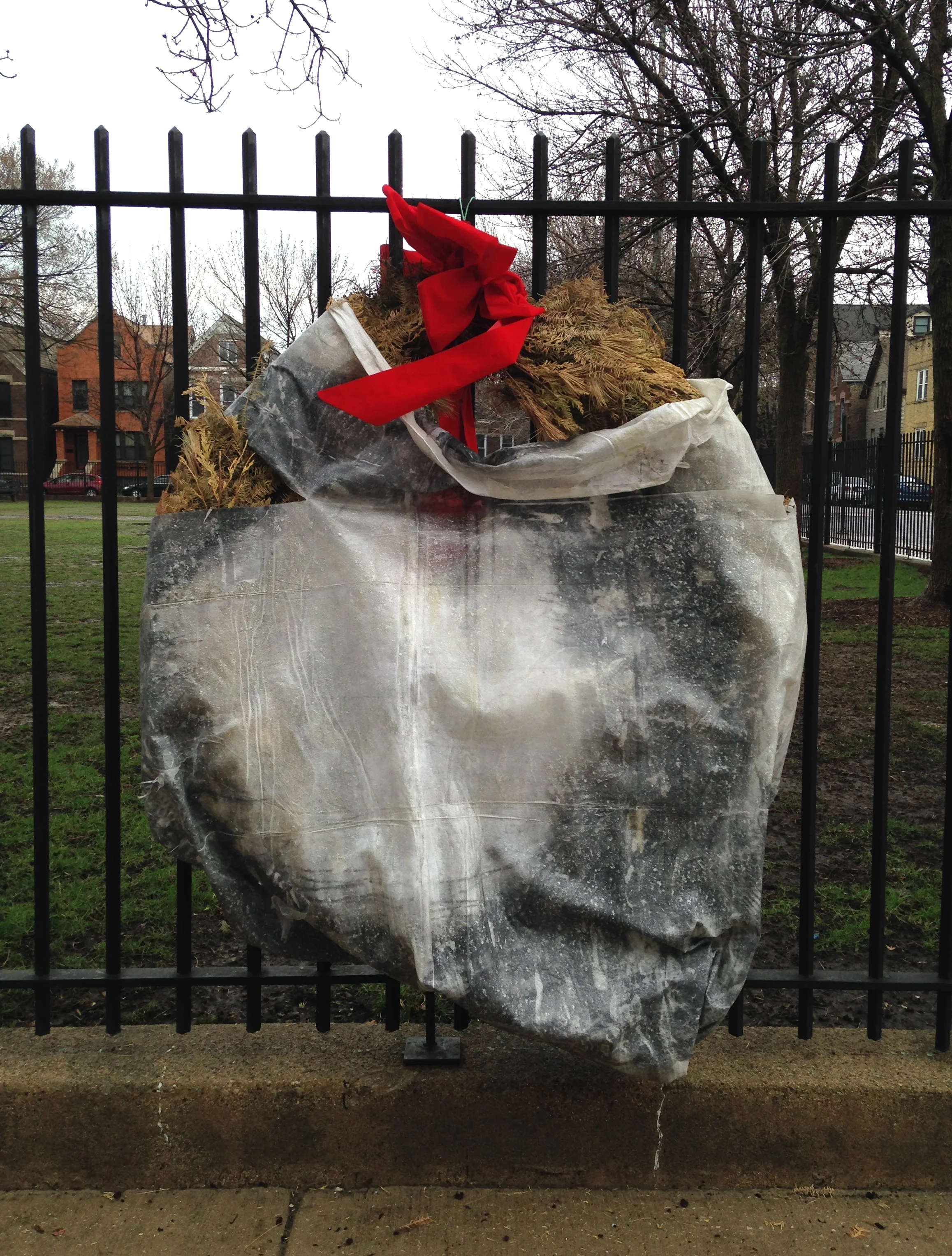 Park Monument Panel I Width Variable x Height 4' Photo-trasnfer on Tarp, Wreath 2014/15
