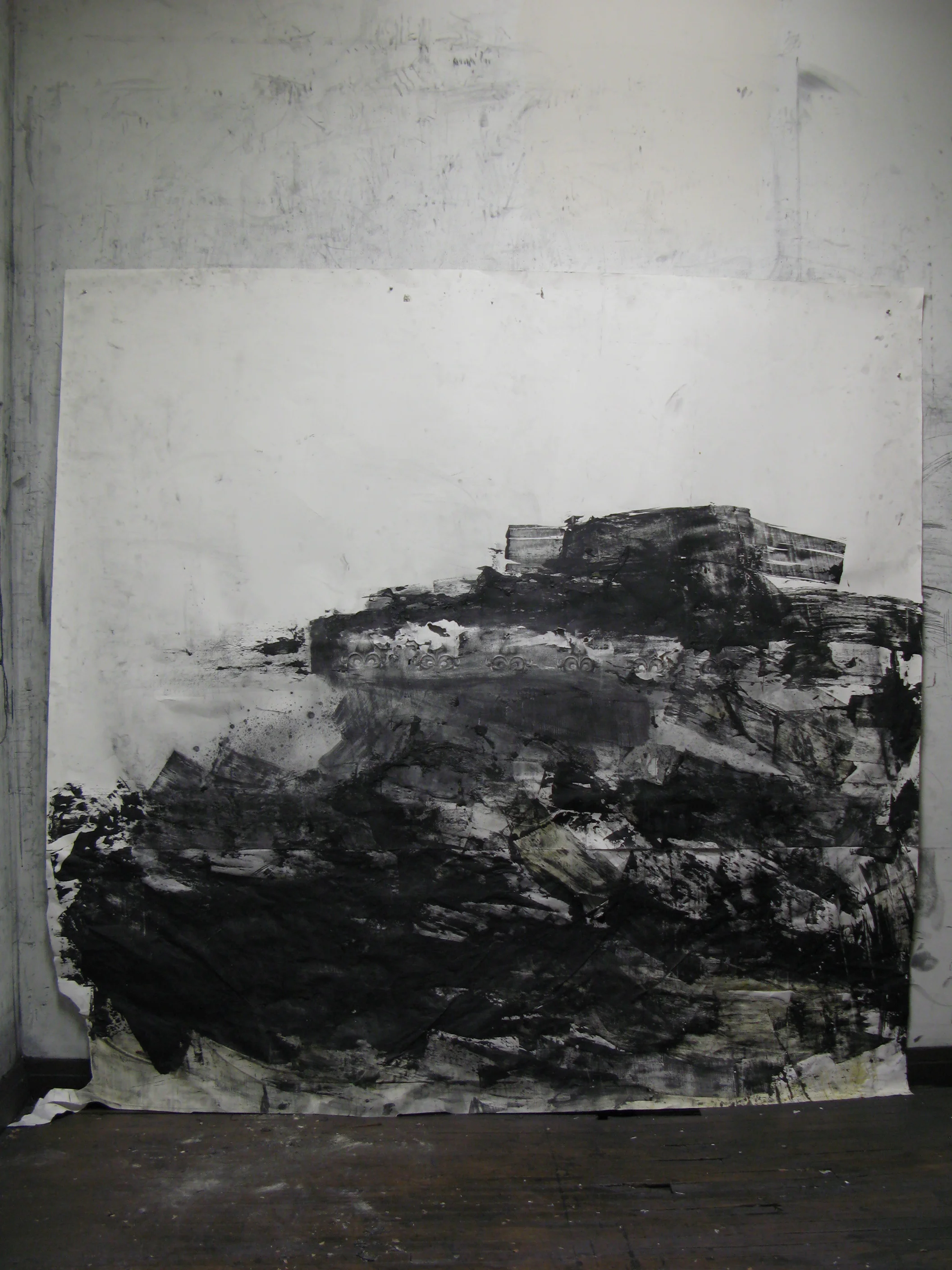 Kenmore Street Series Panel 2 of 3, 7'x8' Graphite, Woodglue on Paper 2011