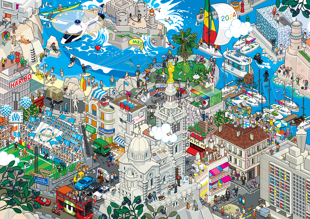 Affiche et tableau de Marseille en Pixel Art par eBoy et marsdesign