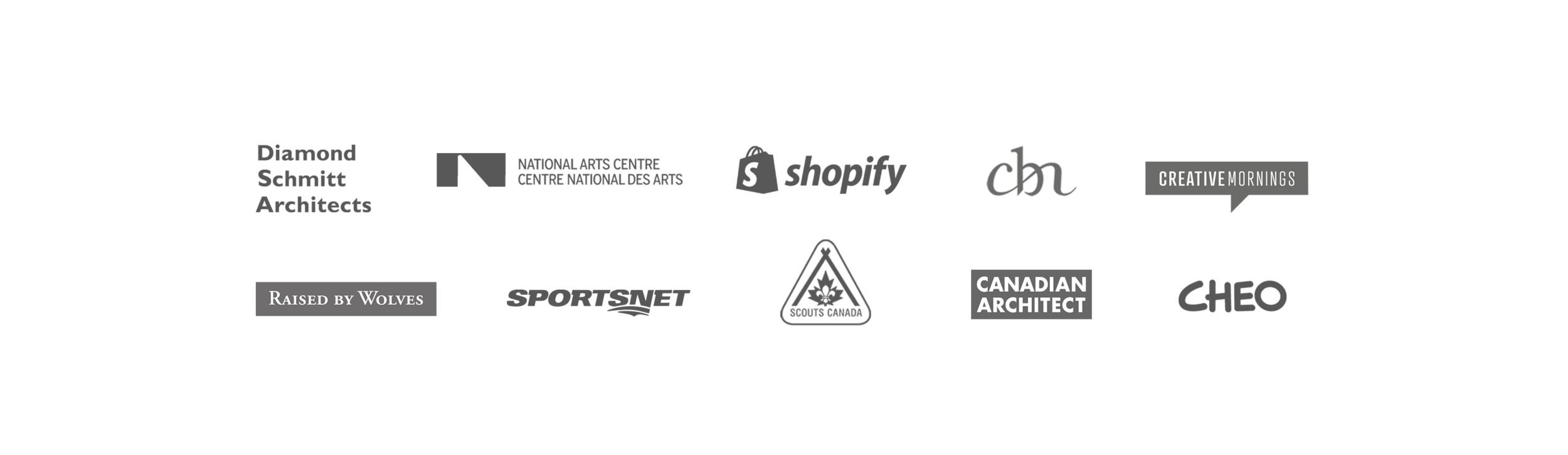Client list overview: Canadian Architect Magazine, Canadian Bank Note Company, Sportsnet, Raised By Wolves, Interior Design Show Canada, Scouts Canada, CHEO (Children's Hospital of Eastern Ontario), Dwell, Design Lines Magazine, Canadian Interior Magazine, Pure Yoga, Nua Office, Loic, Gold Bar Whiskey Company.