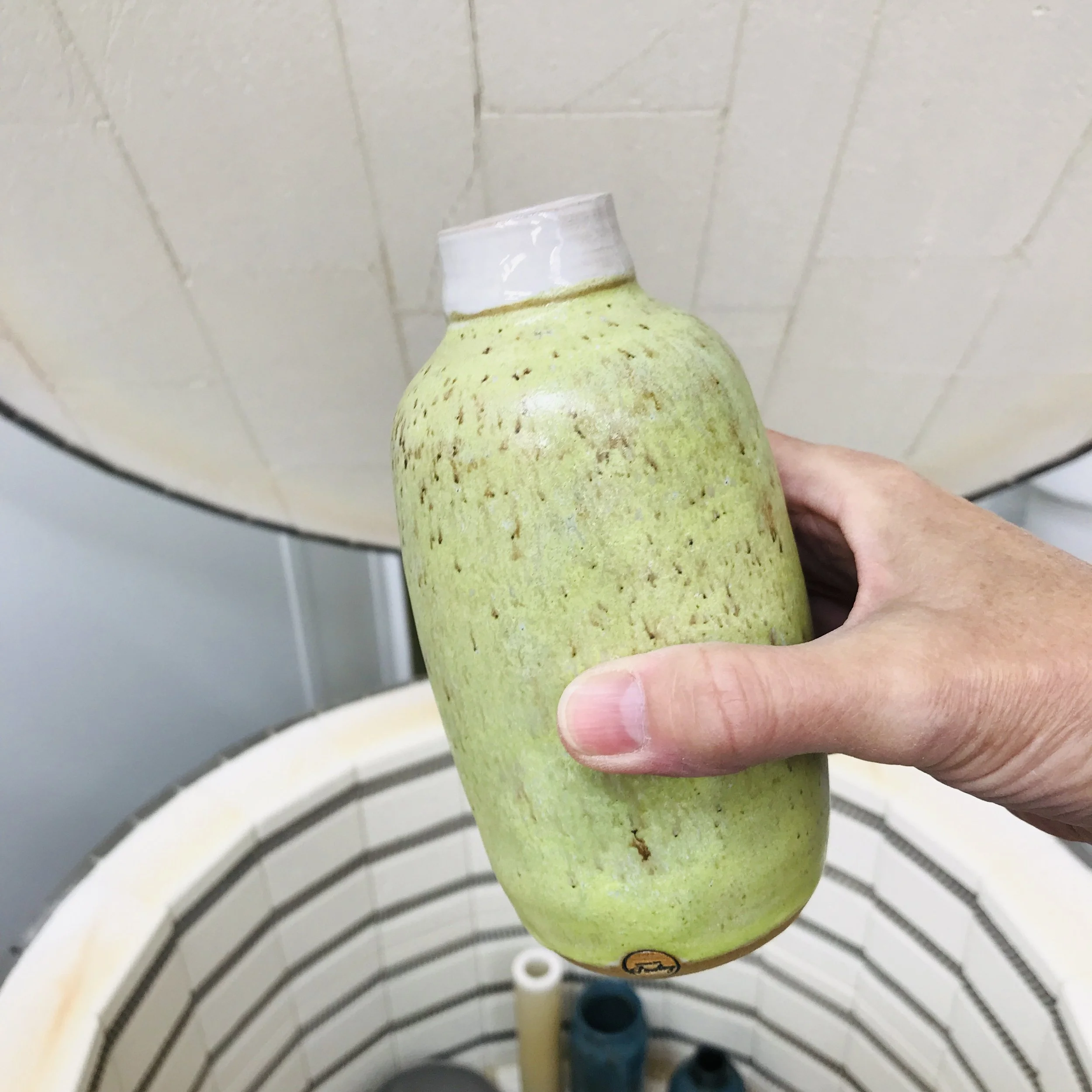 Green Speckled Pottery Vase