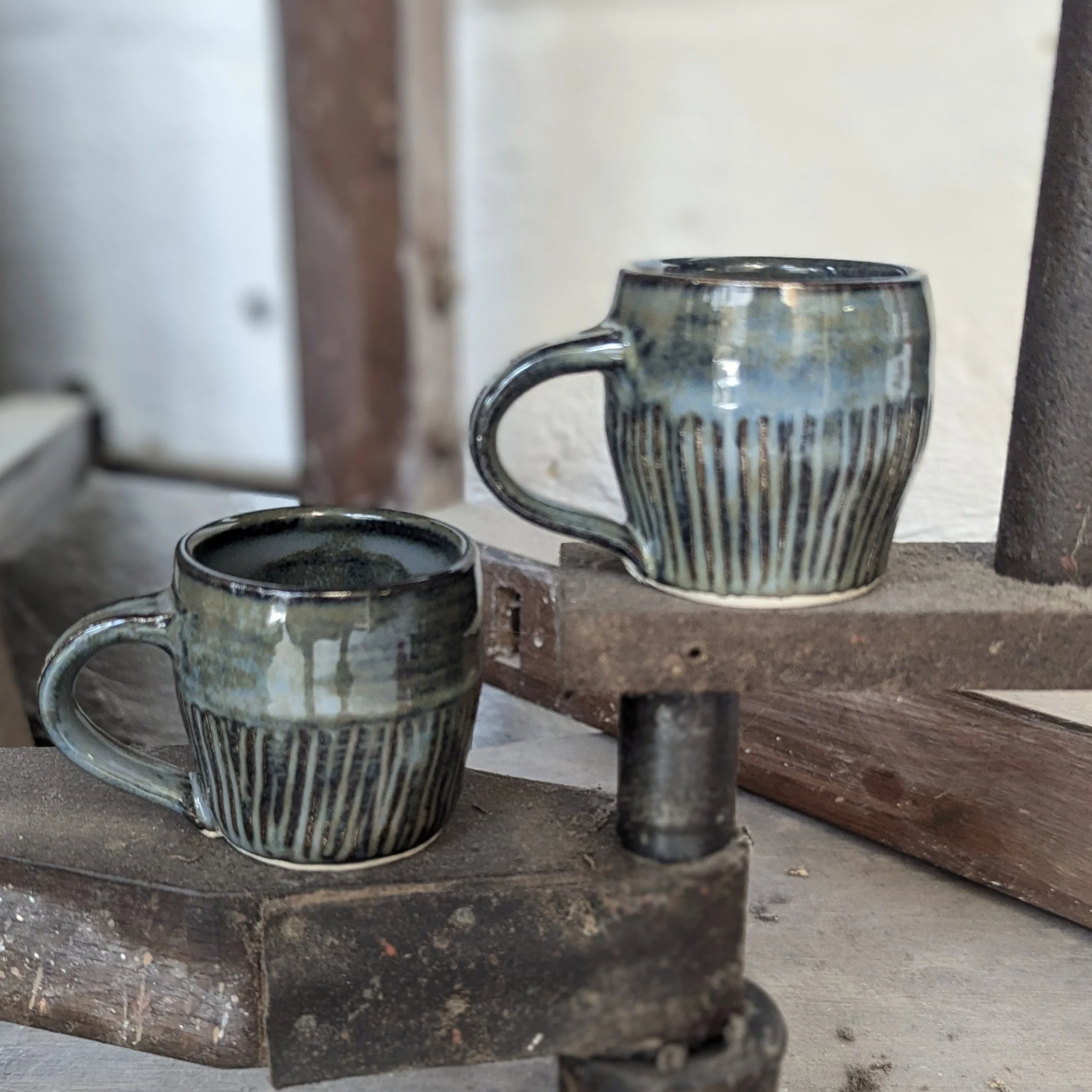 Espresso mugs pair in green blues