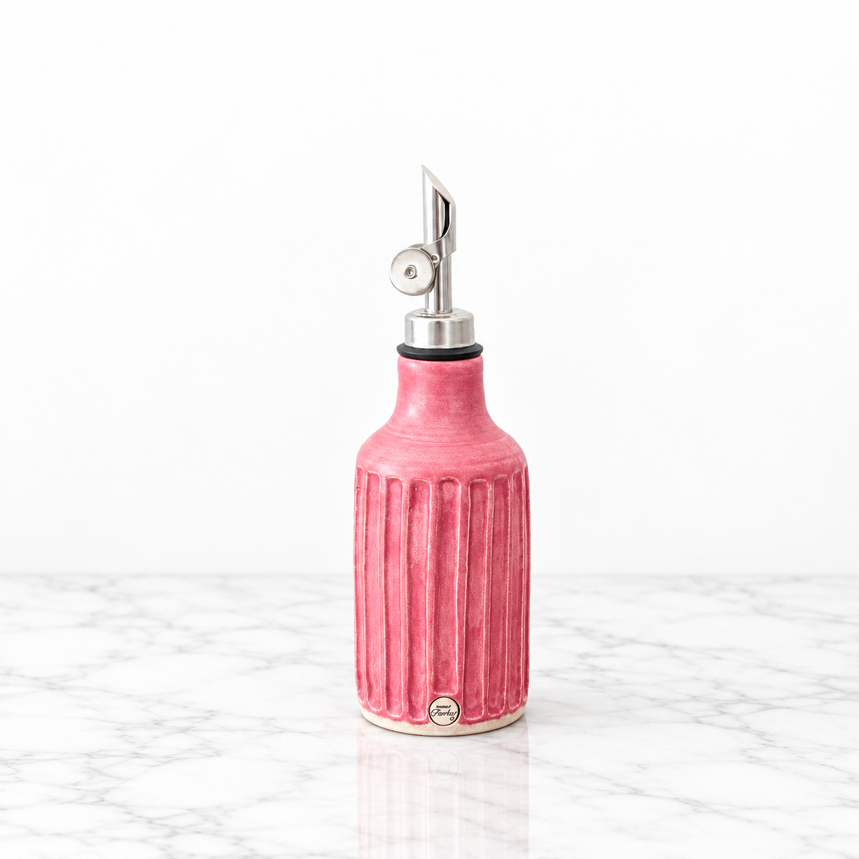 Pottery Oil Bottle Light Cranberry with texture