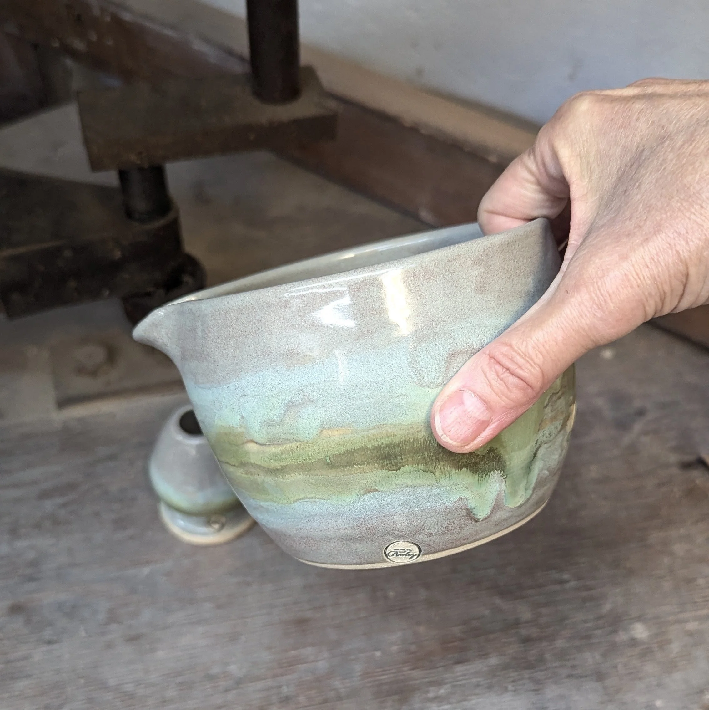 Pottery Matcha Set, Matcha bowl, Matcha whisk holder, chasen stand, ceramic pouring bowl, serving bowl handmade, mixing bowl with spout