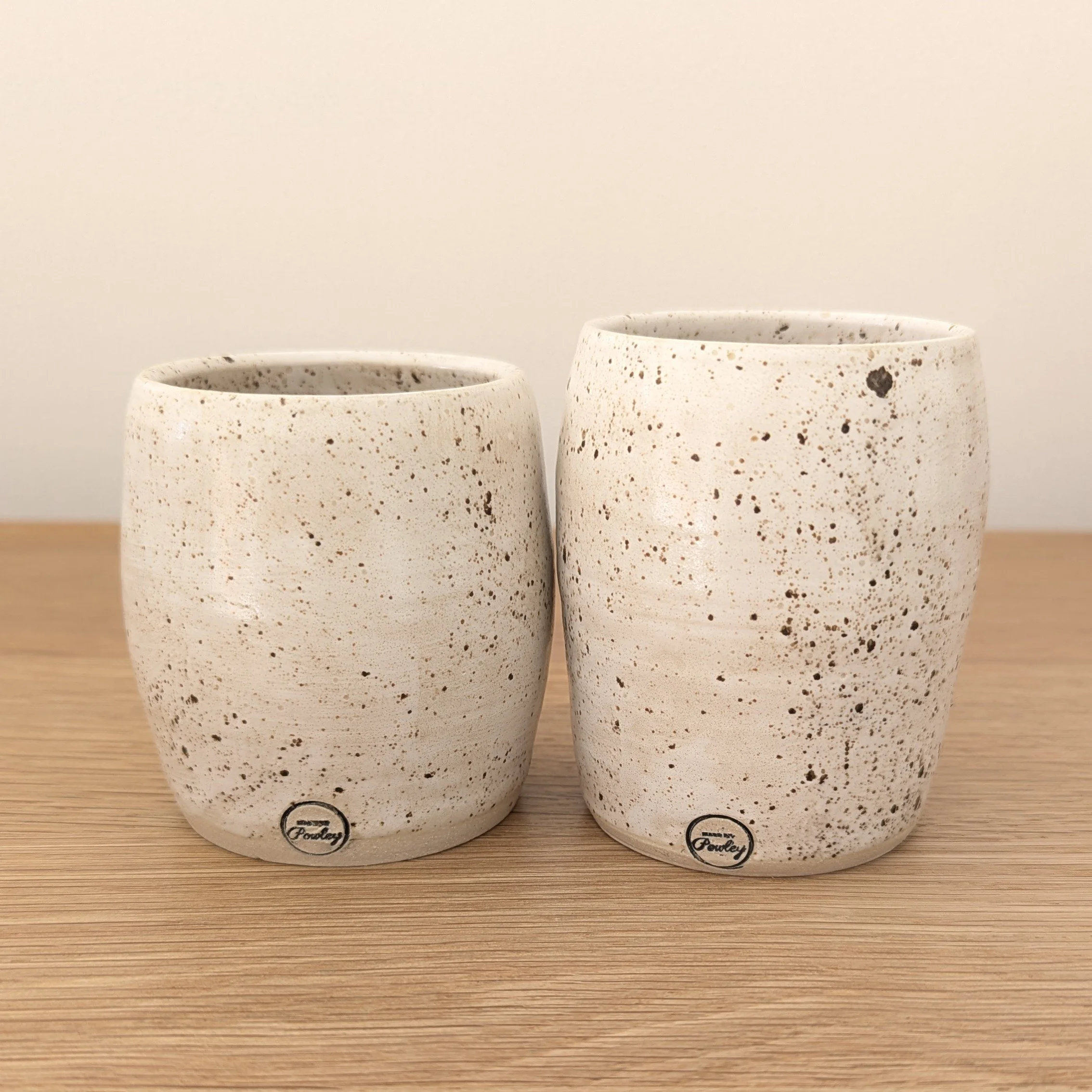 Pair of tumblers handmade in a white speckled glaze