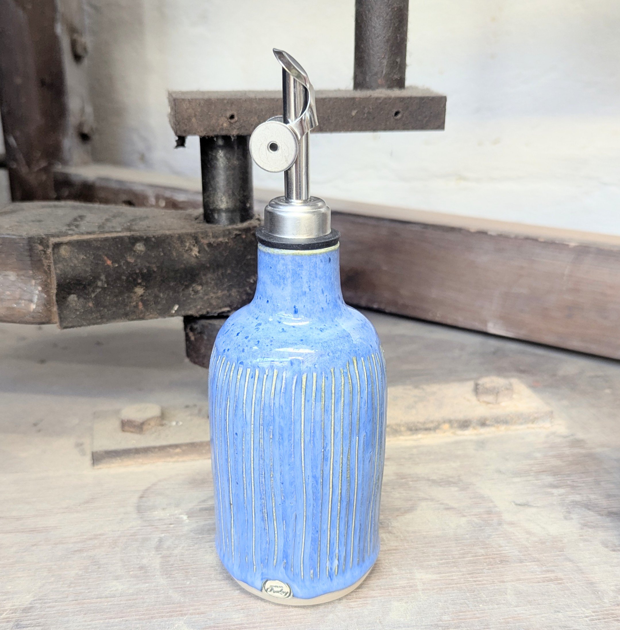 Ceramic Oil Bottle in Speckled Blue