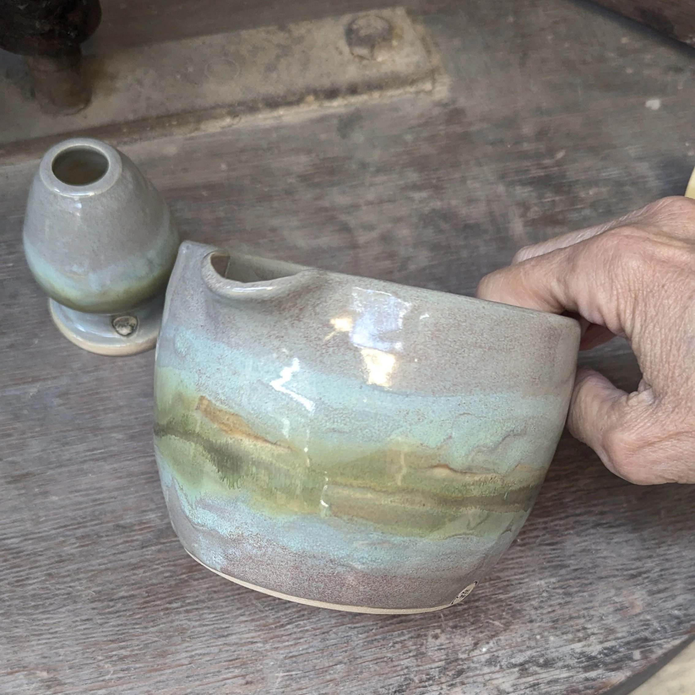 Pottery Matcha Set, Matcha bowl, Matcha whisk holder, chasen stand, ceramic pouring bowl, serving bowl handmade, mixing bowl with spout